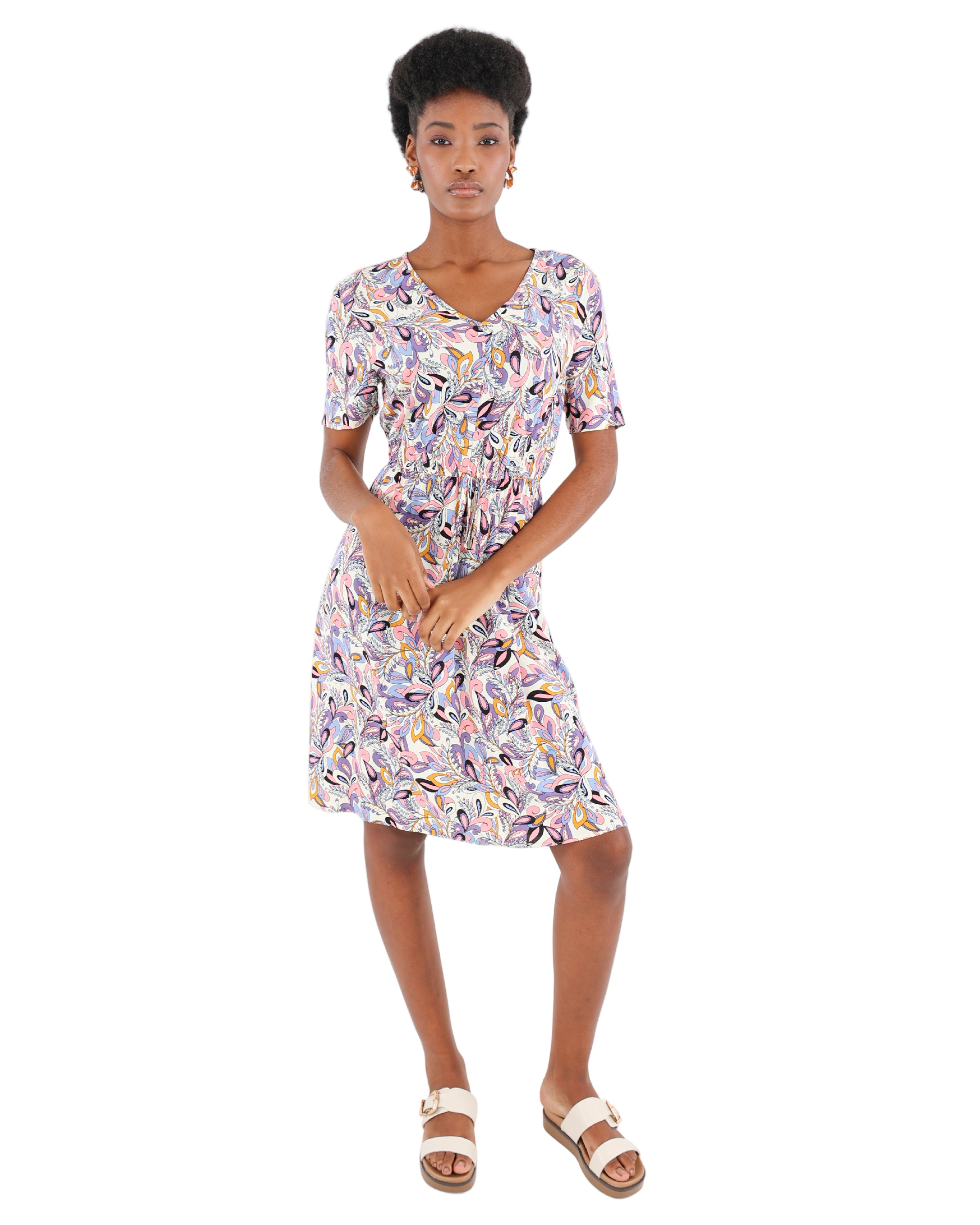 Paisley Print Short Sleeve Summer Dress