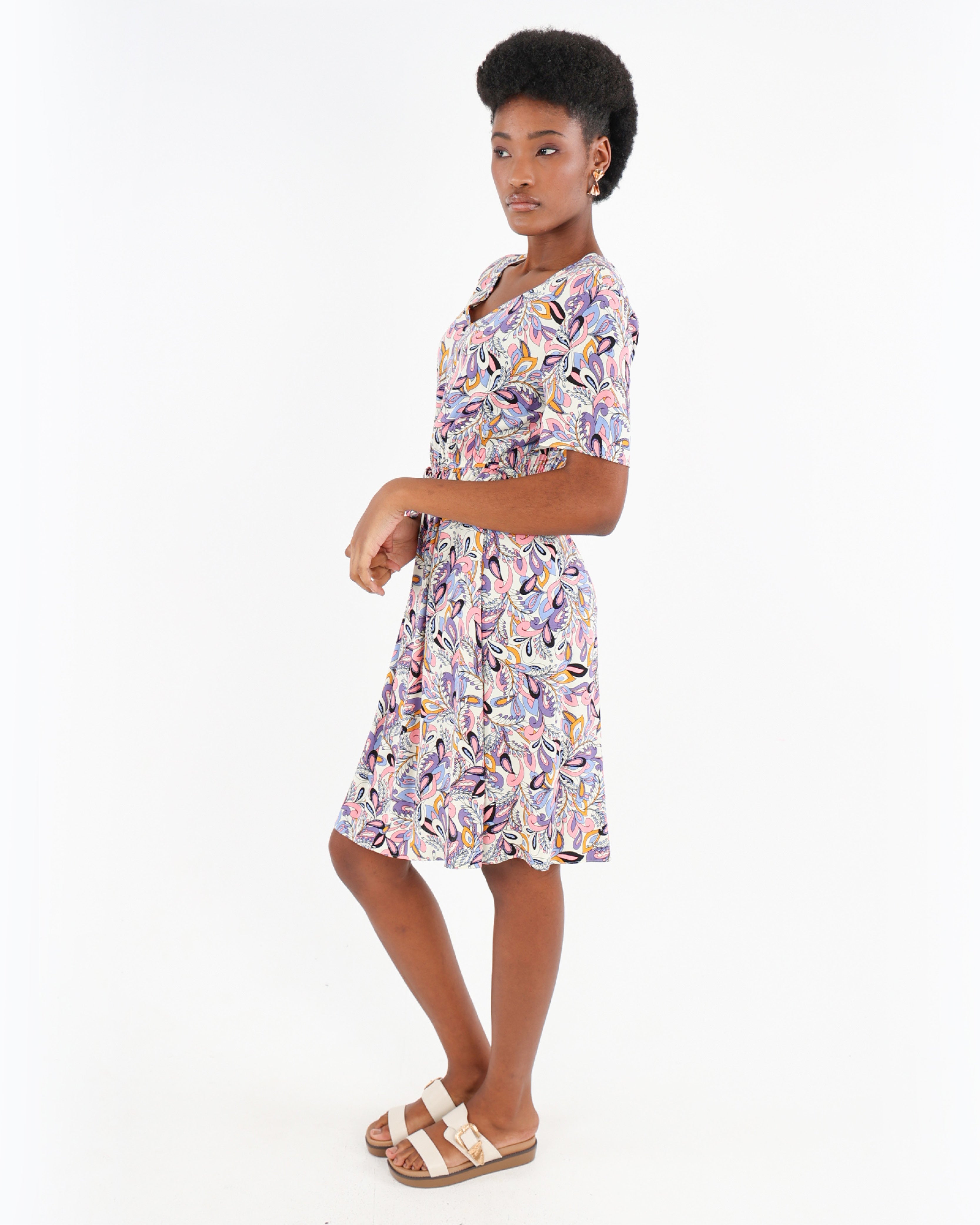 Paisley Print Short Sleeve Summer Dress