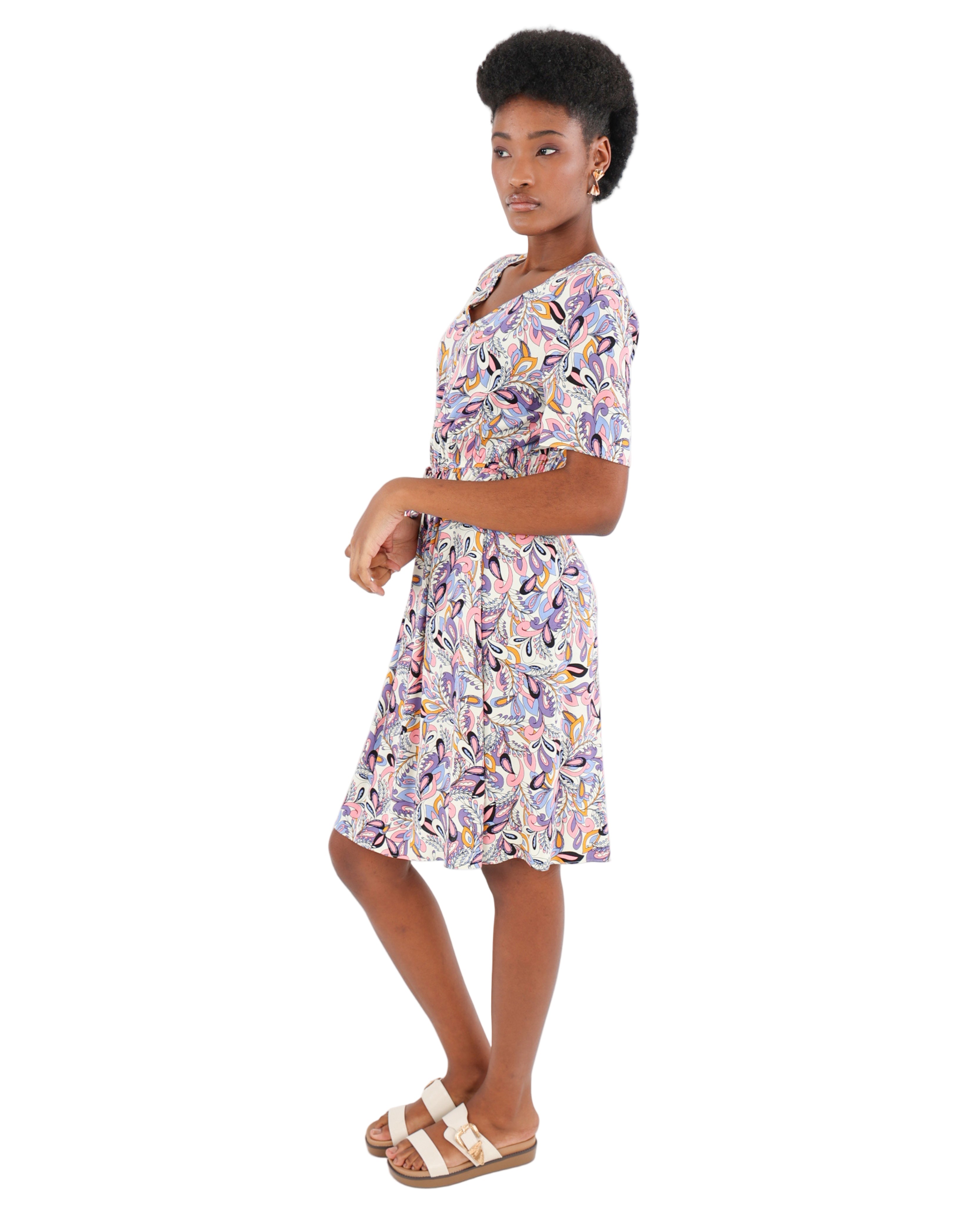 Paisley Print Short Sleeve Summer Dress