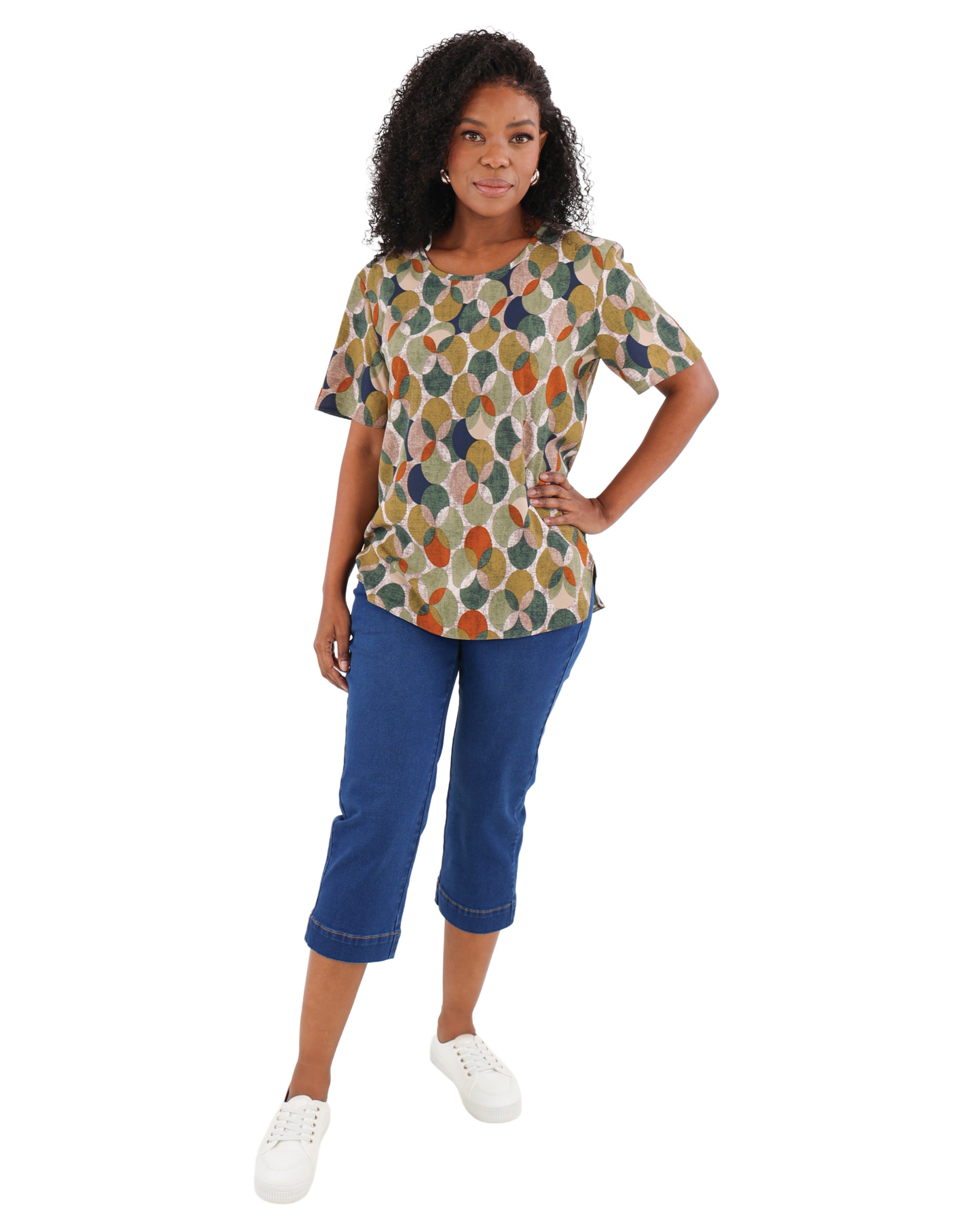 Round Neck Short Sleeve Printed Blouse