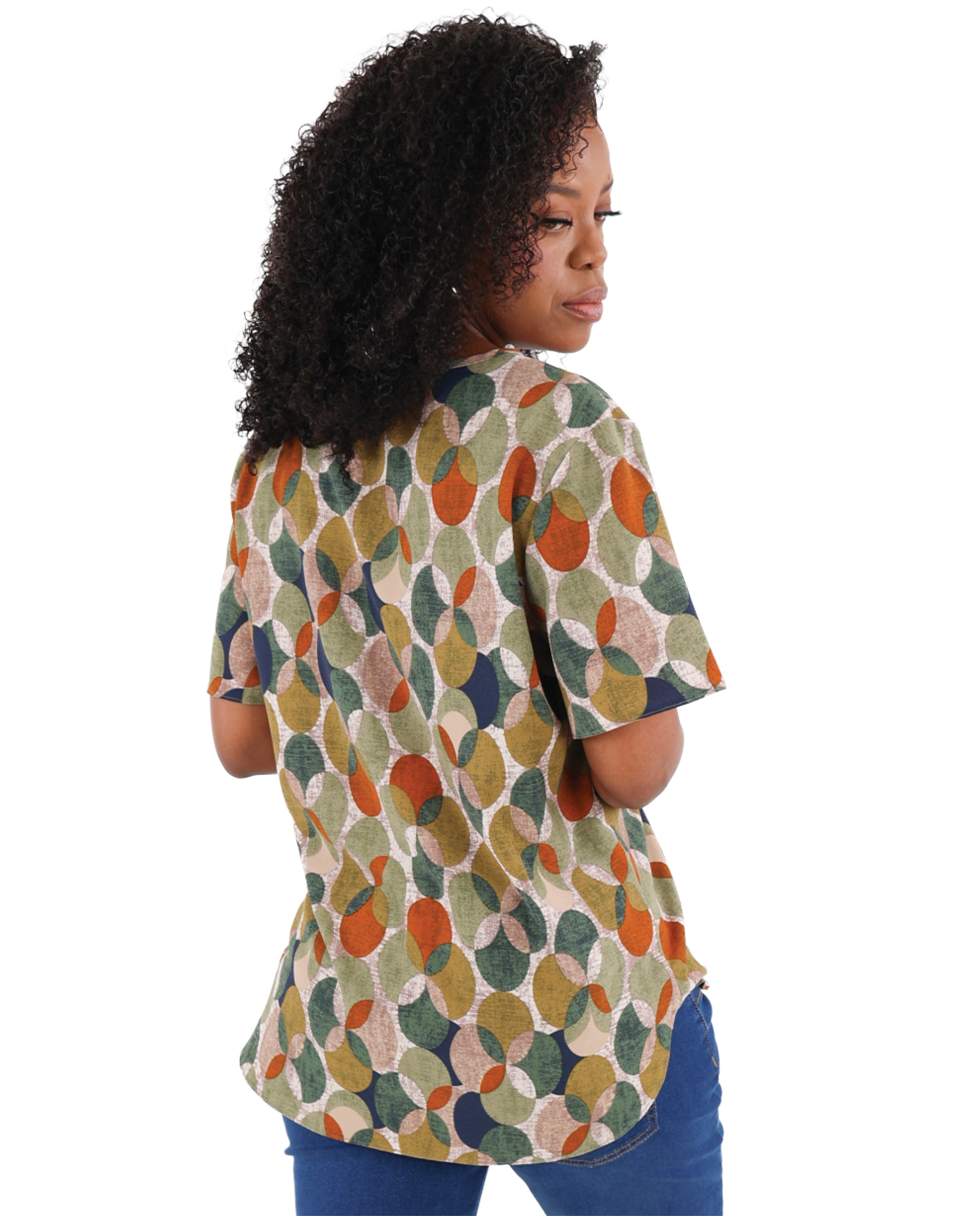 Round Neck Short Sleeve Printed Blouse
