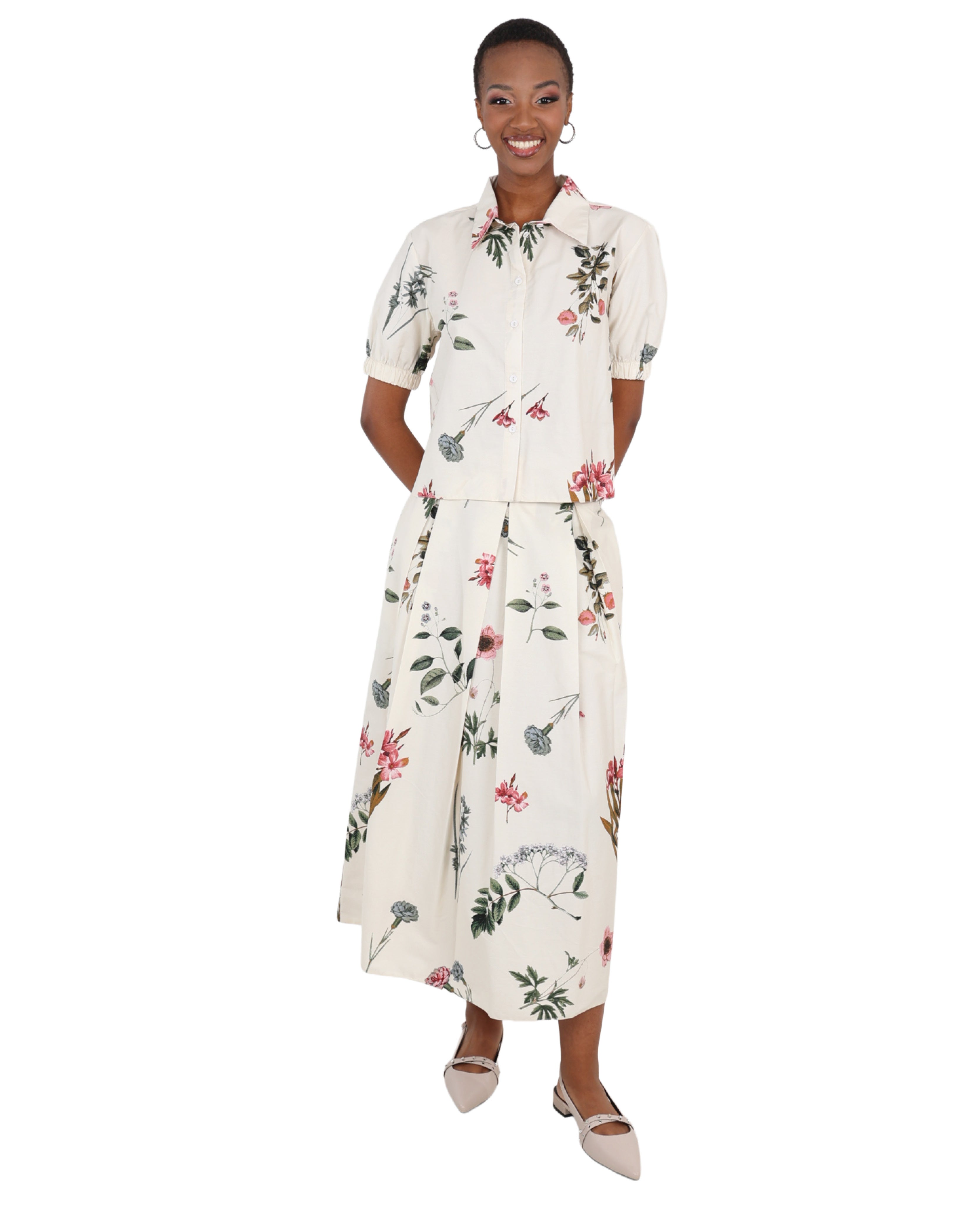 Floral Print Inverted Pleat Maxi Skirt