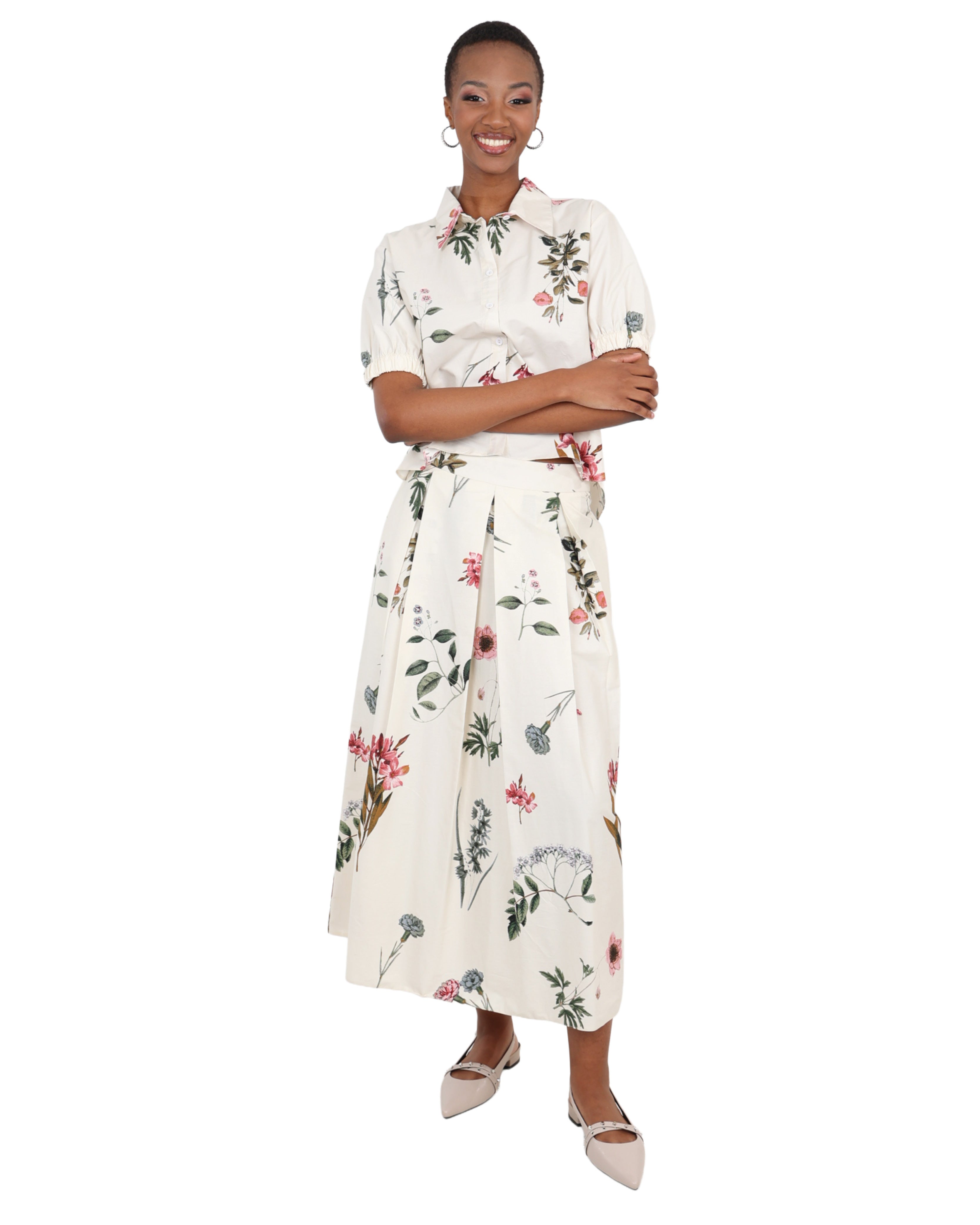 Floral Print Short Sleeve Cropped Shirt