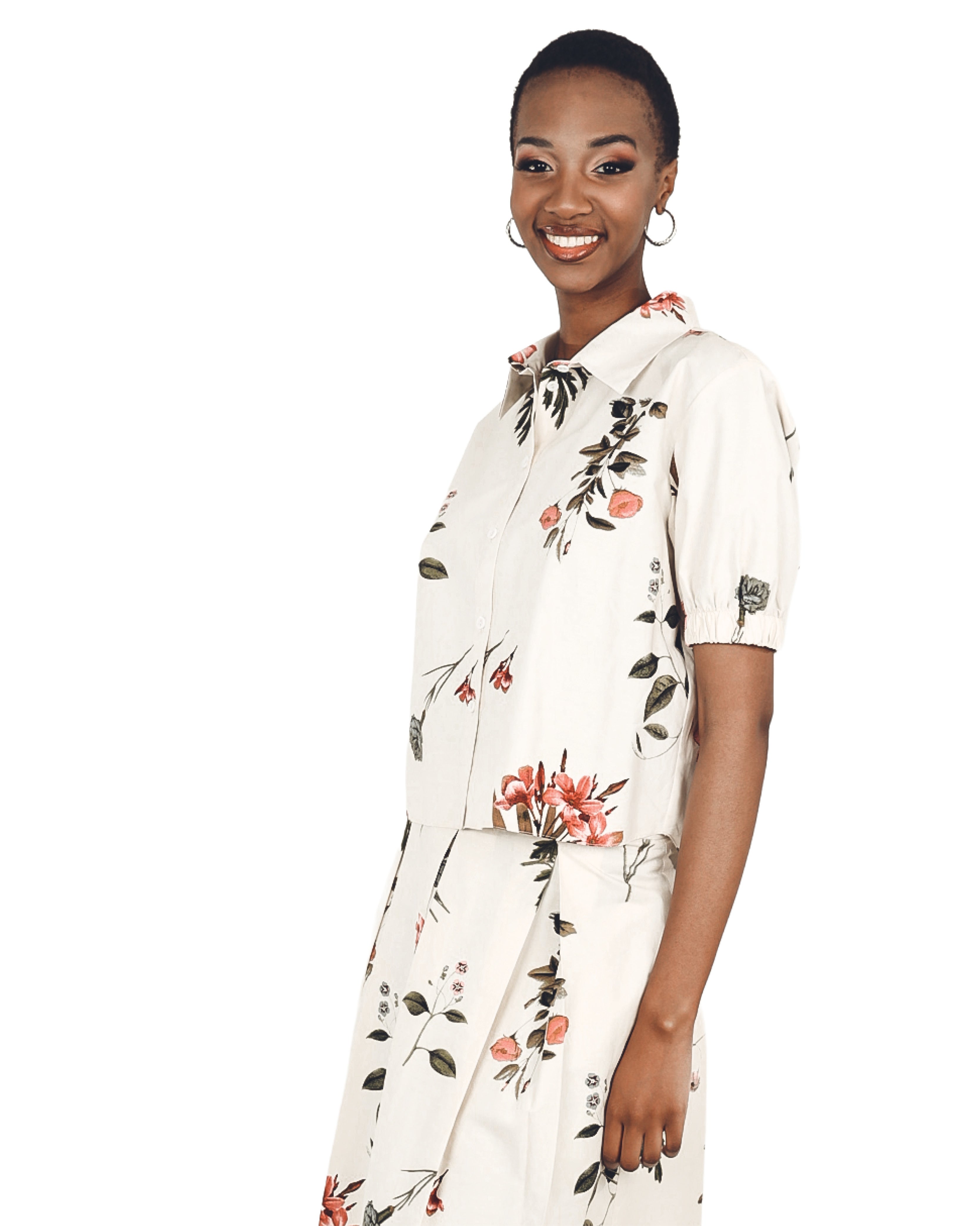 Floral Print Short Sleeve Cropped Shirt