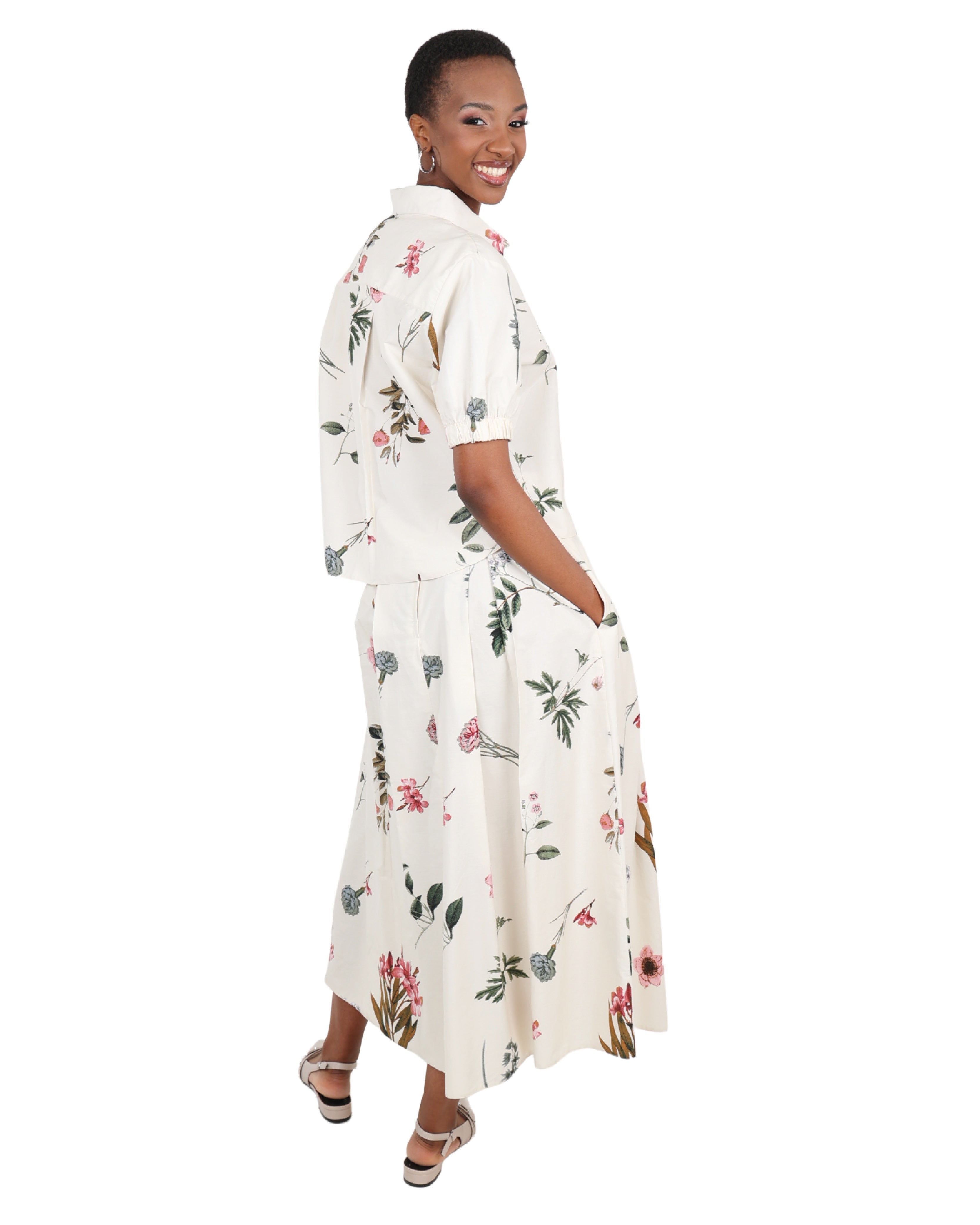 Floral Print Inverted Pleat Maxi Skirt