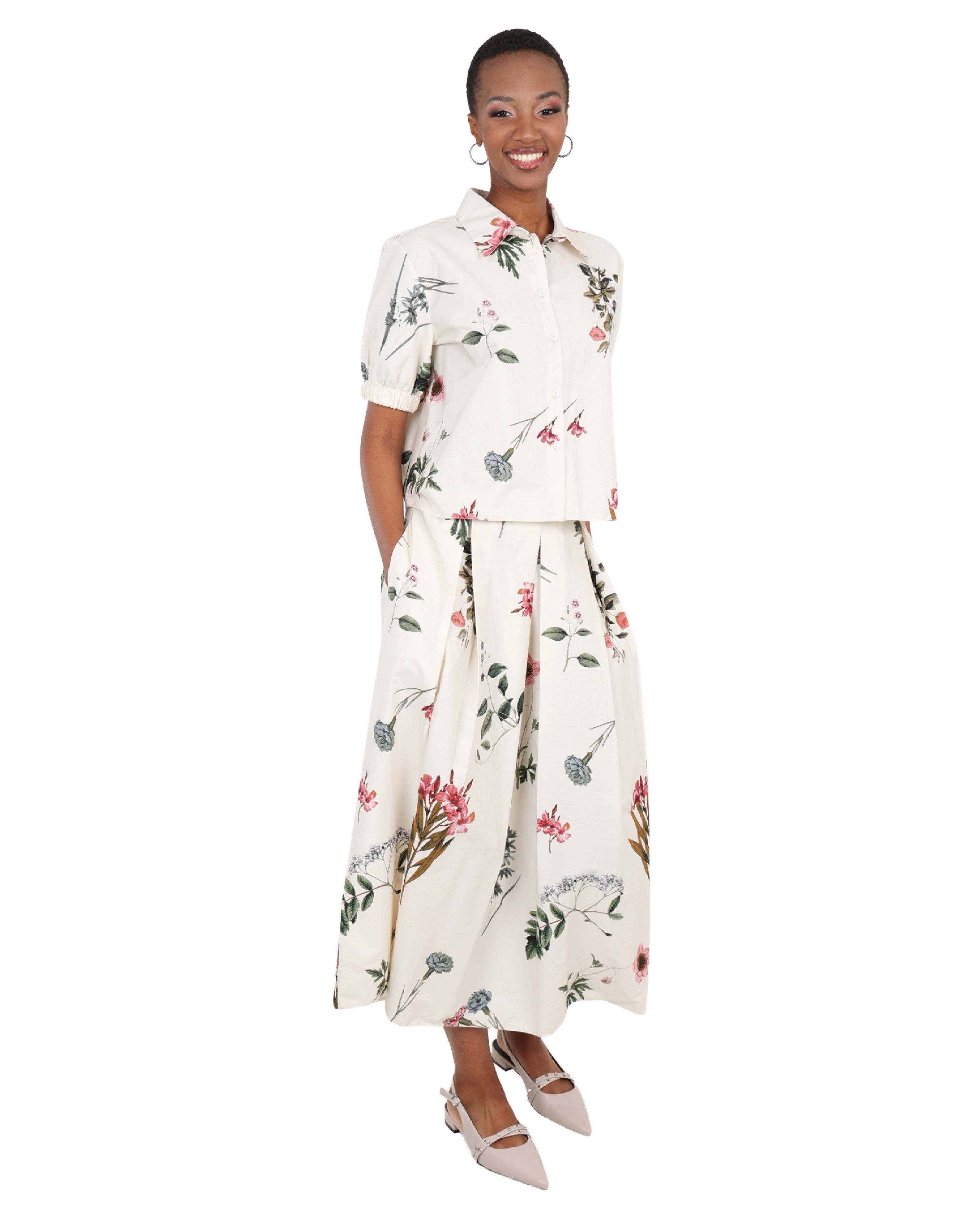Floral Print Inverted Pleat Maxi Skirt