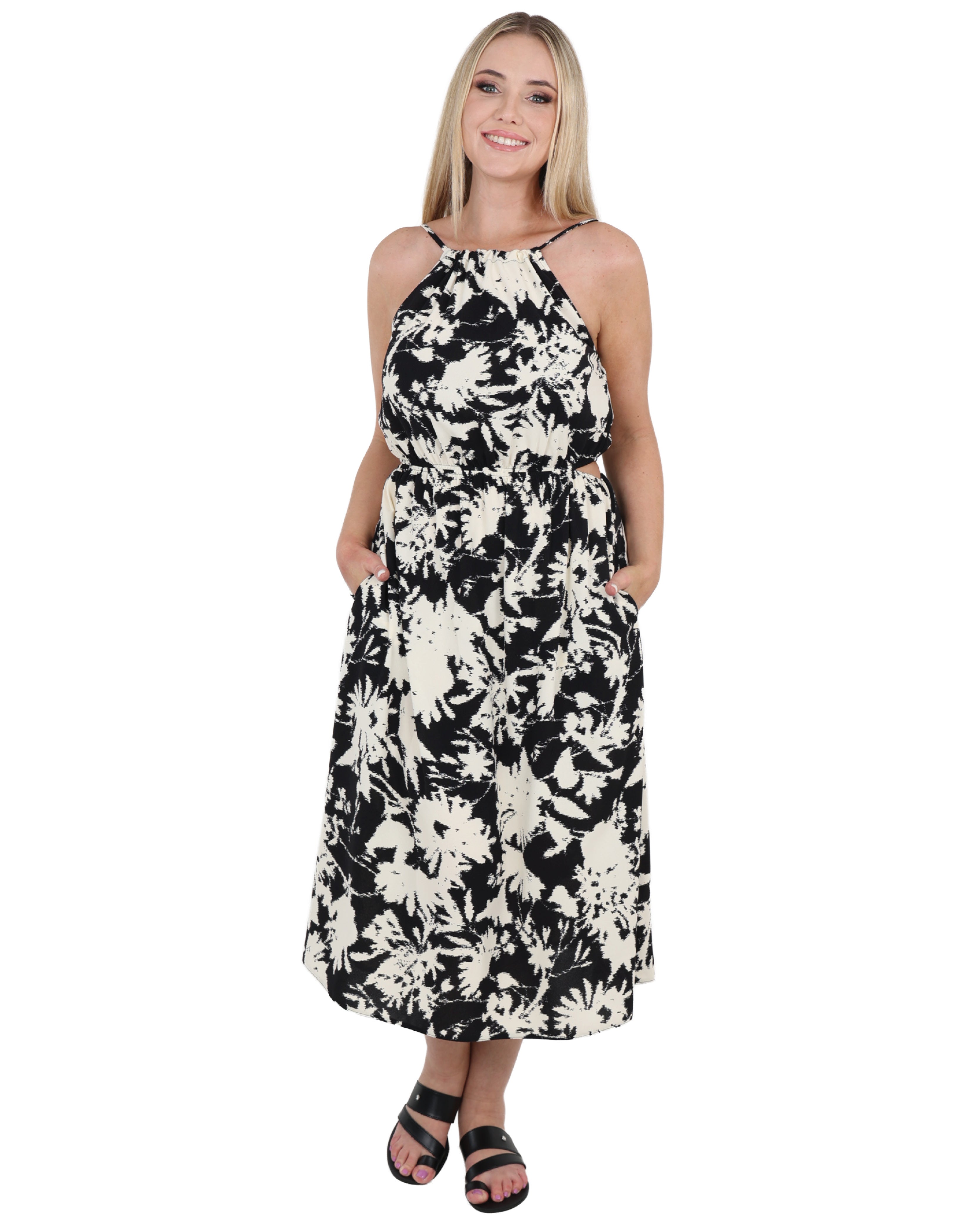 Floral Print Cut Out Midi Dress