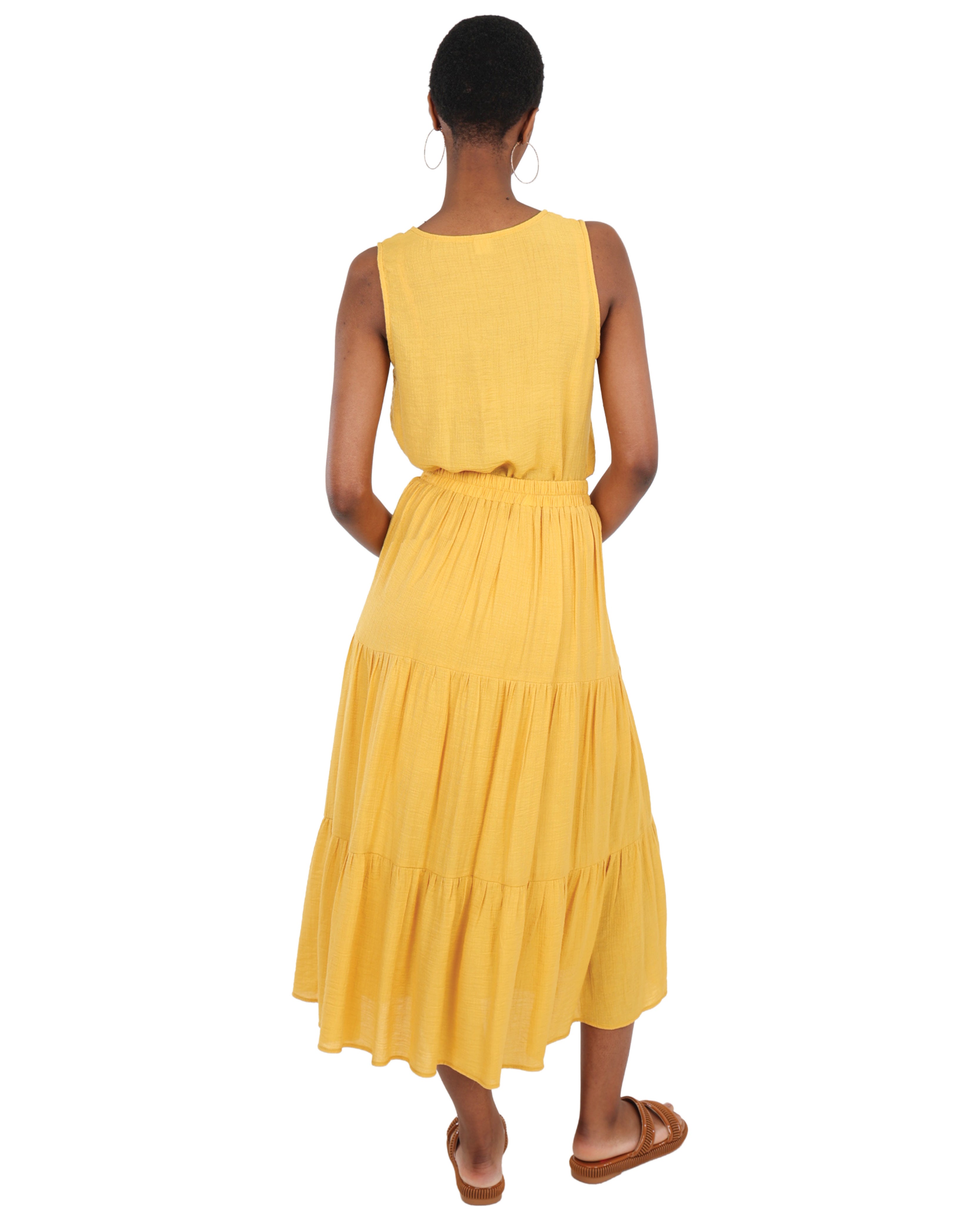 Yellow Tiered Lined Maxi Skirt