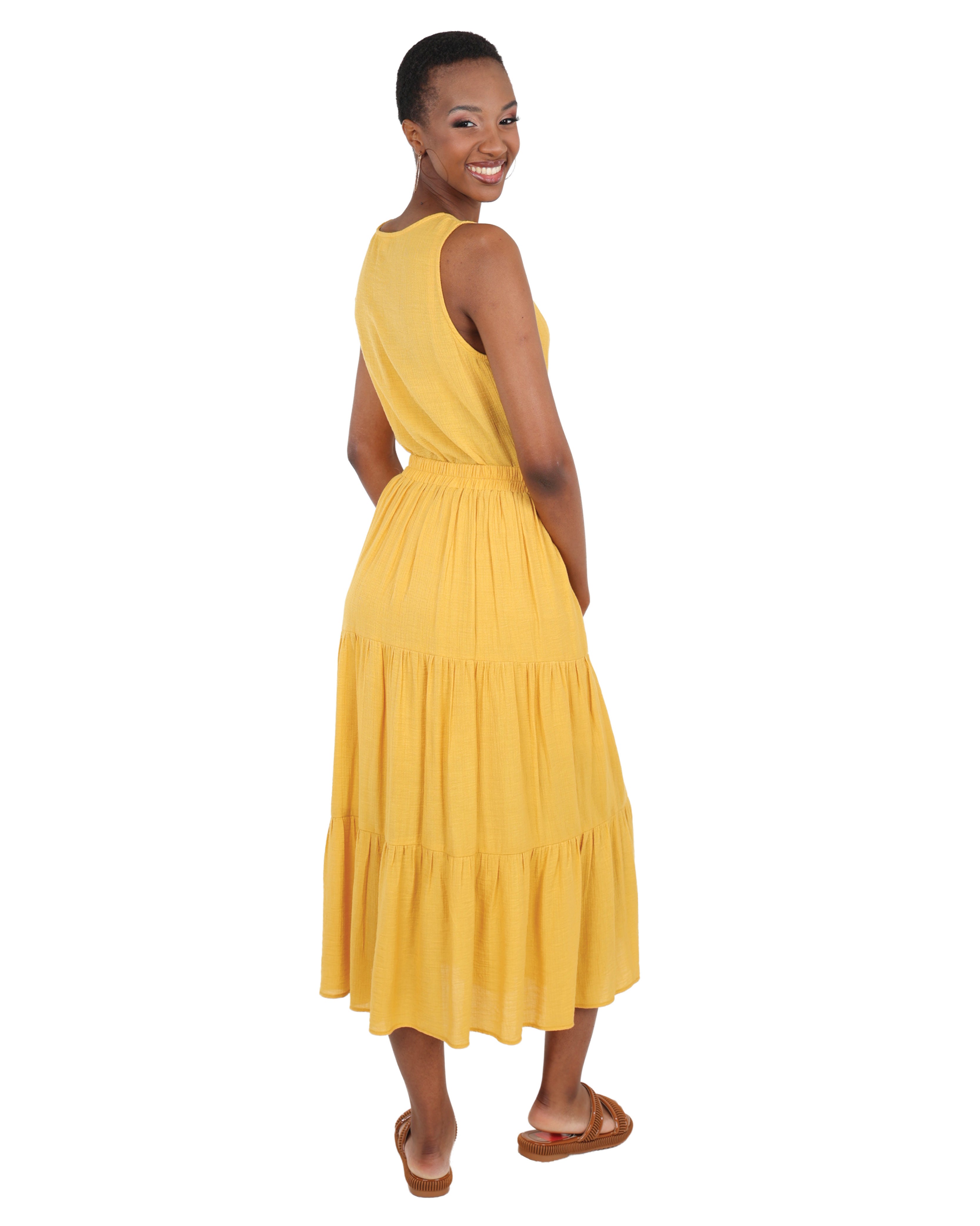 Yellow Tiered Lined Maxi Skirt