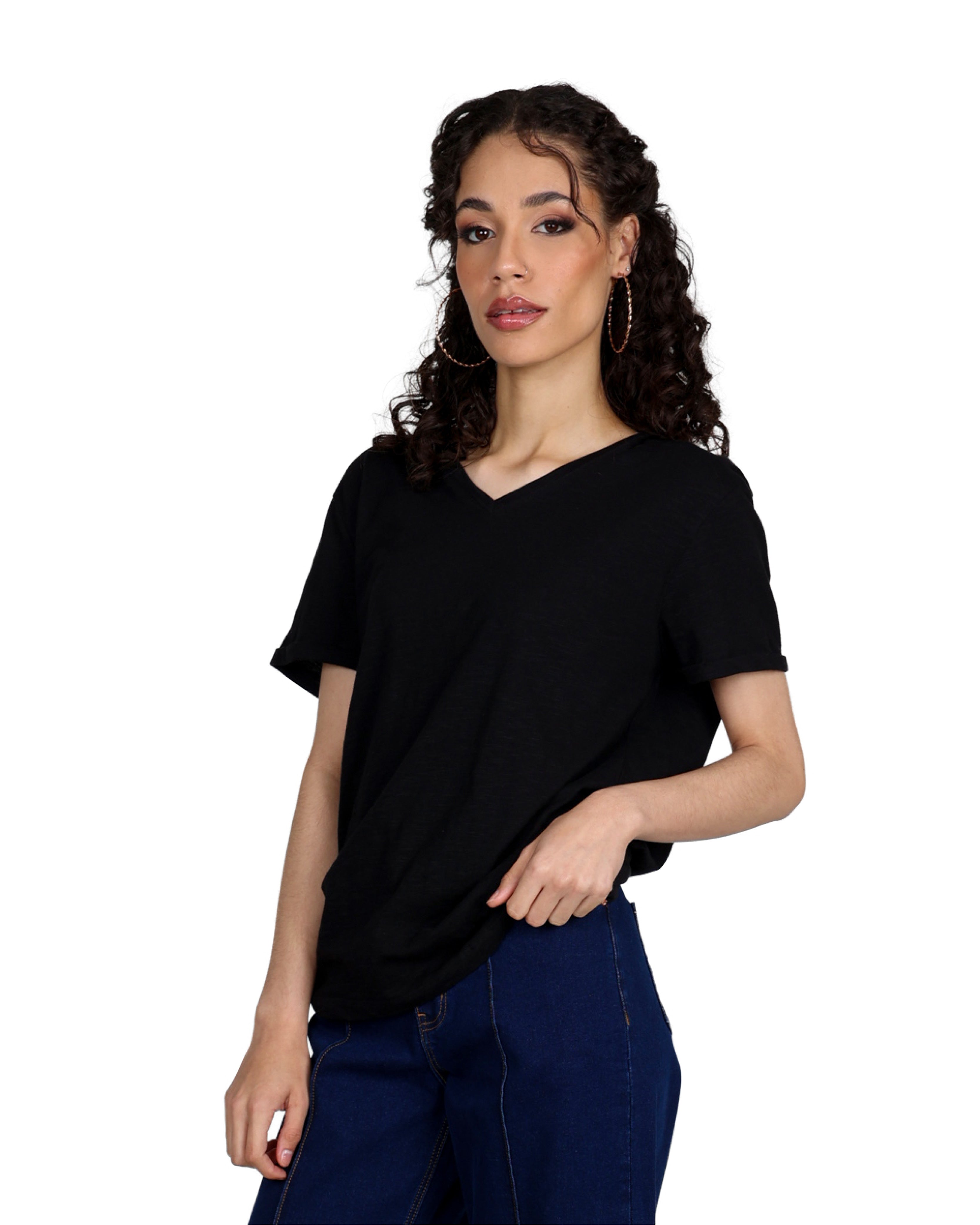 Black Turn Up Cuff Short Sleeve T-Shirt