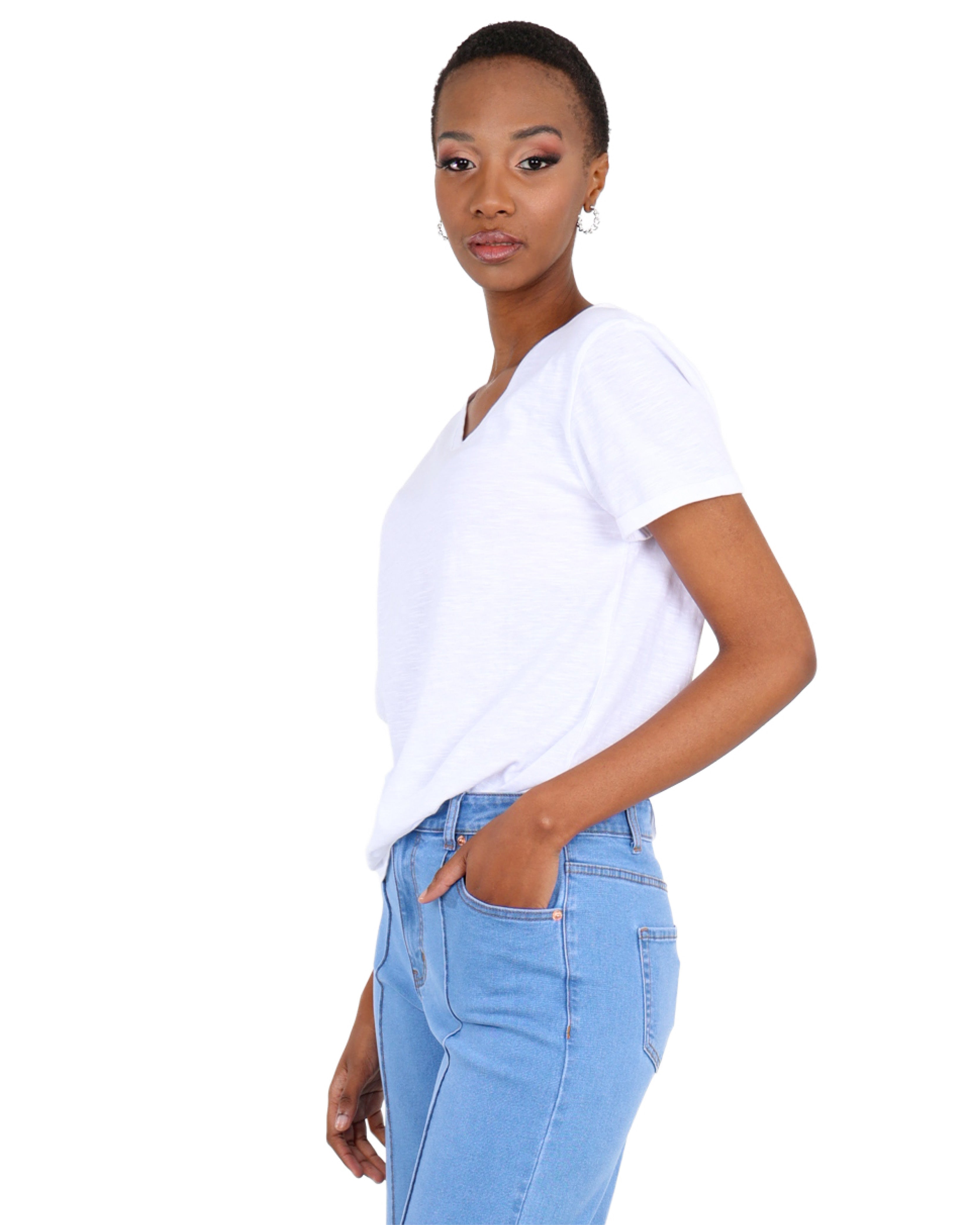 White Turn Up Cuff Short Sleeve T-Shirt