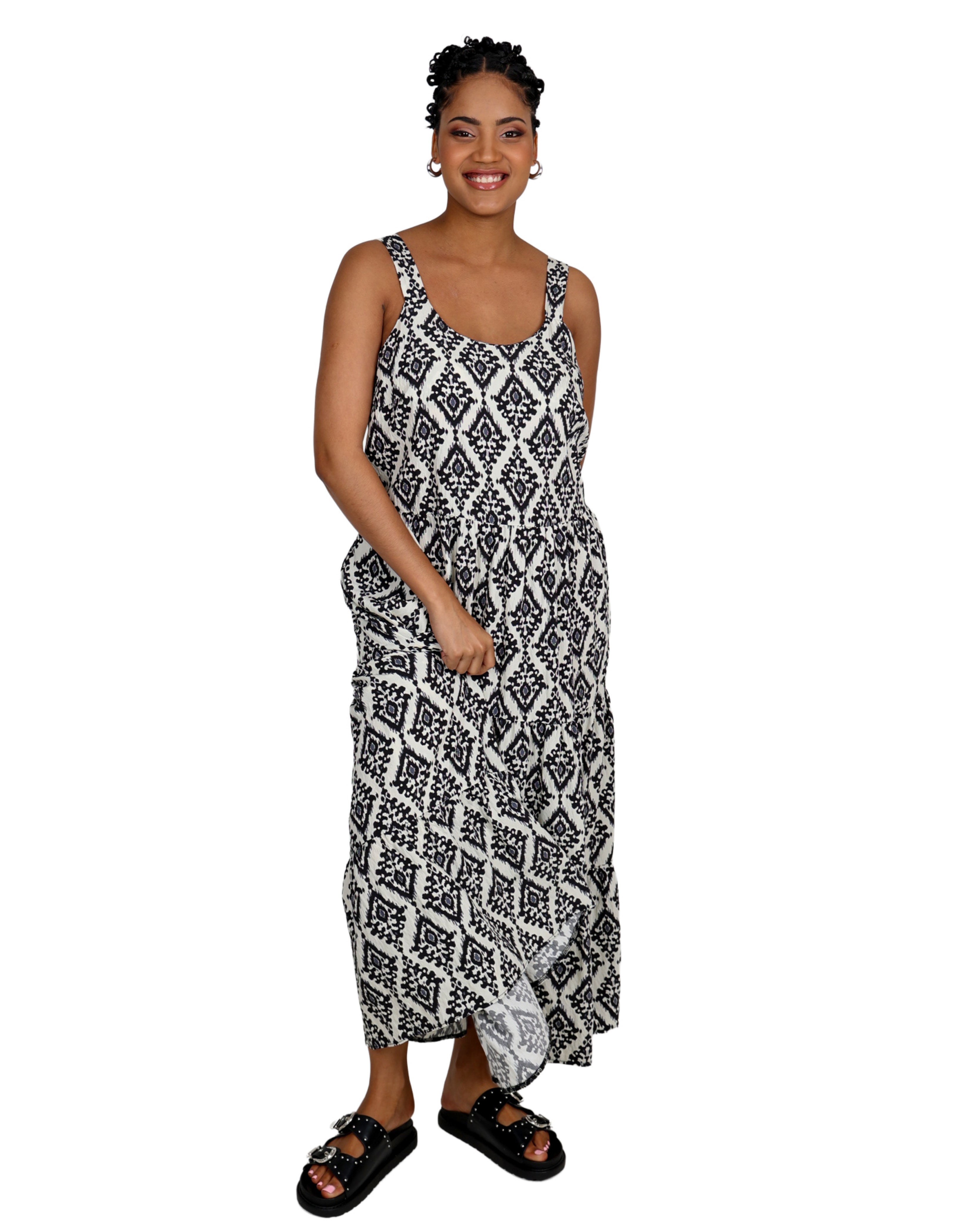 Geometric Print Tiered Maxi Dress
