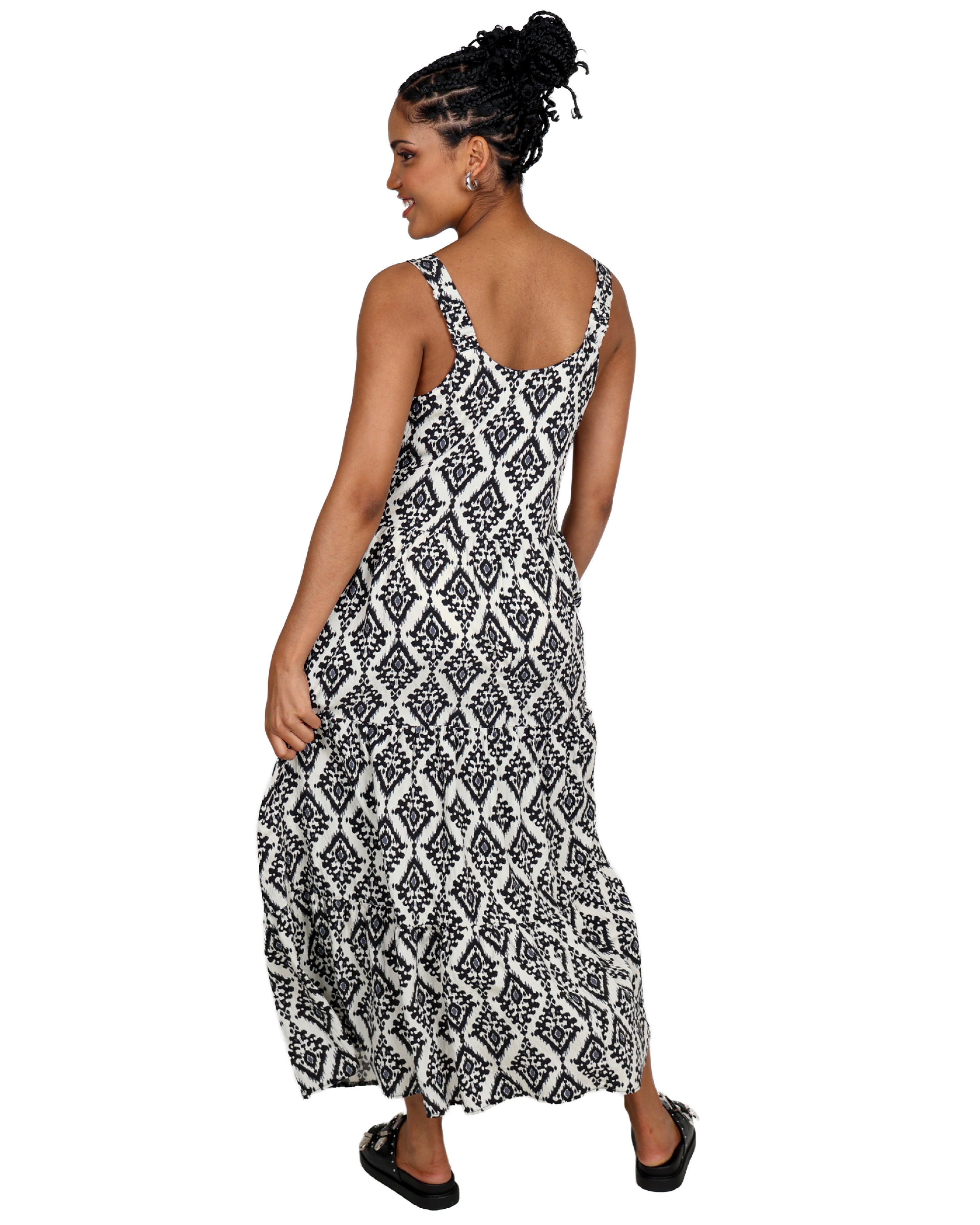 Geometric Print Tiered Maxi Dress