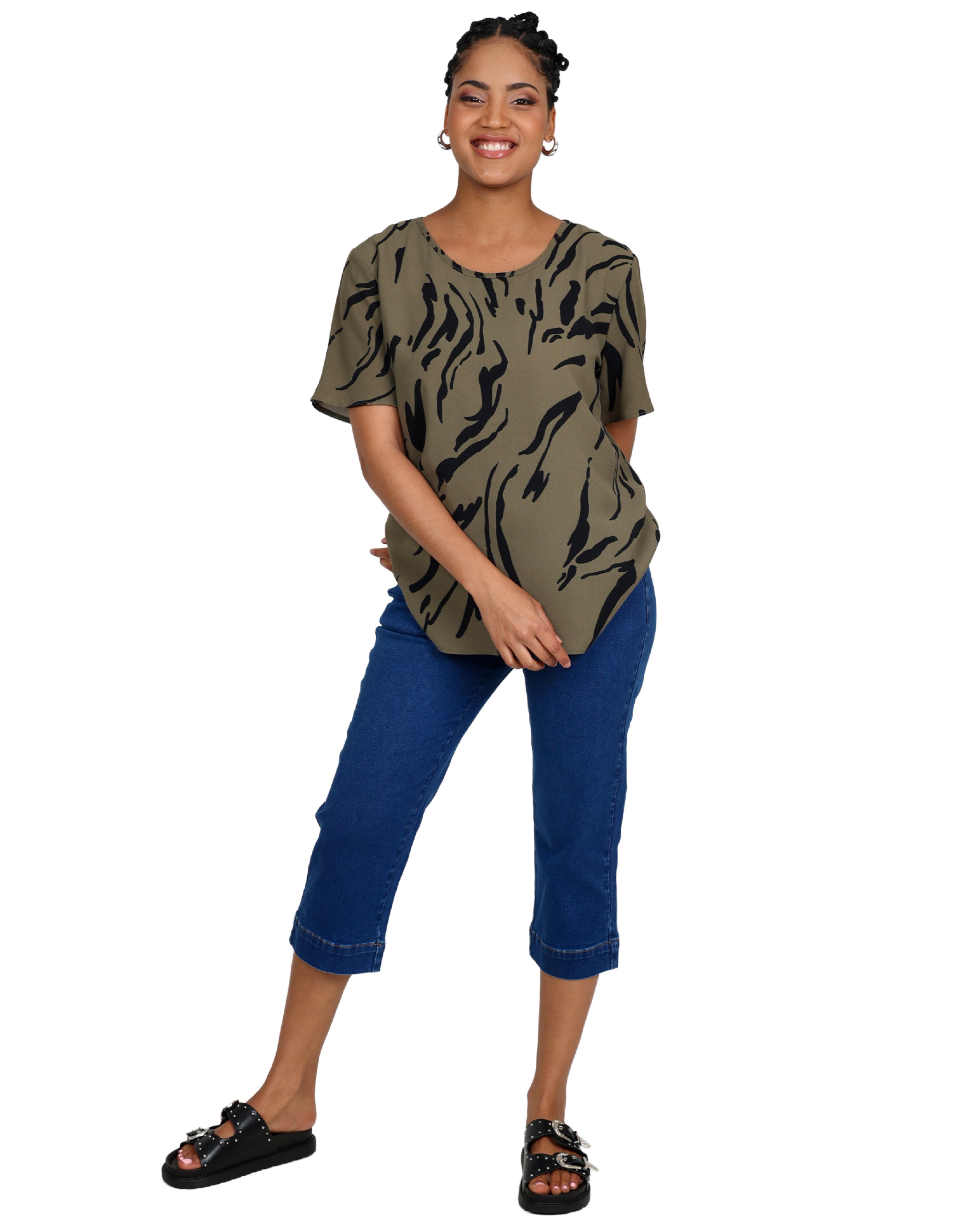 Olive Short Sleeve Round Neck Blouse