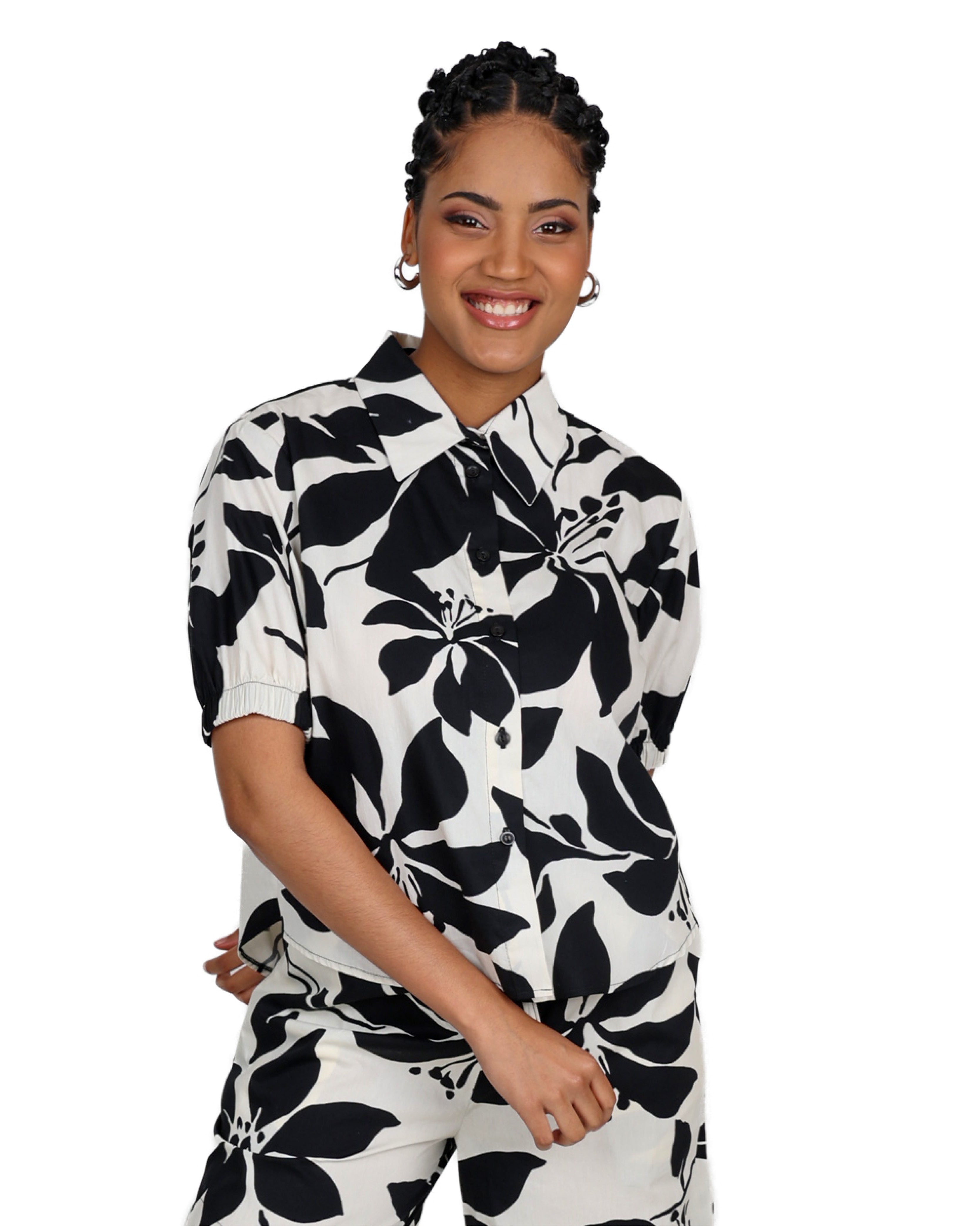 Monochrome Print Cotton Short Sleeve Shirt