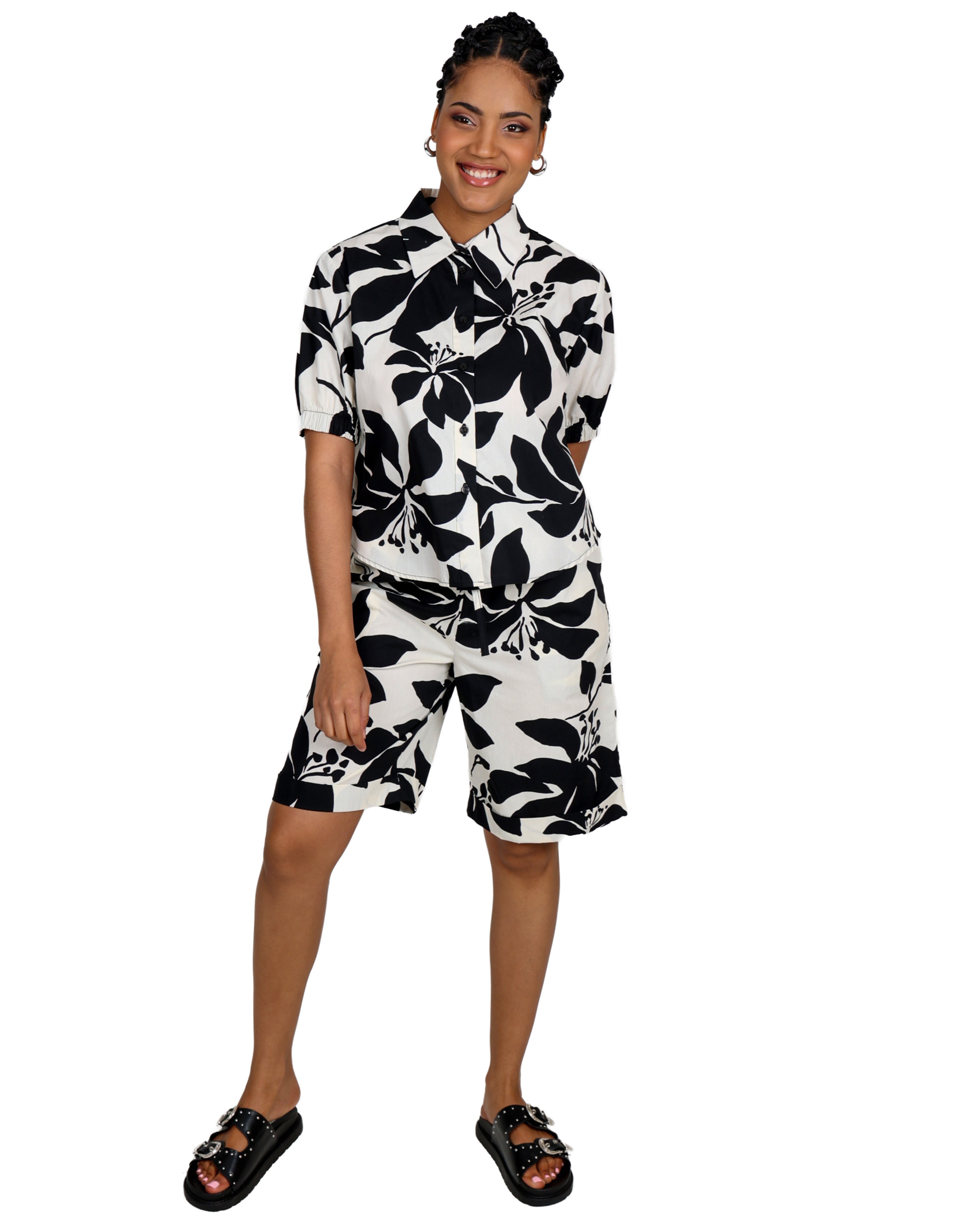 Monochrome Print Cotton Short Sleeve Shirt