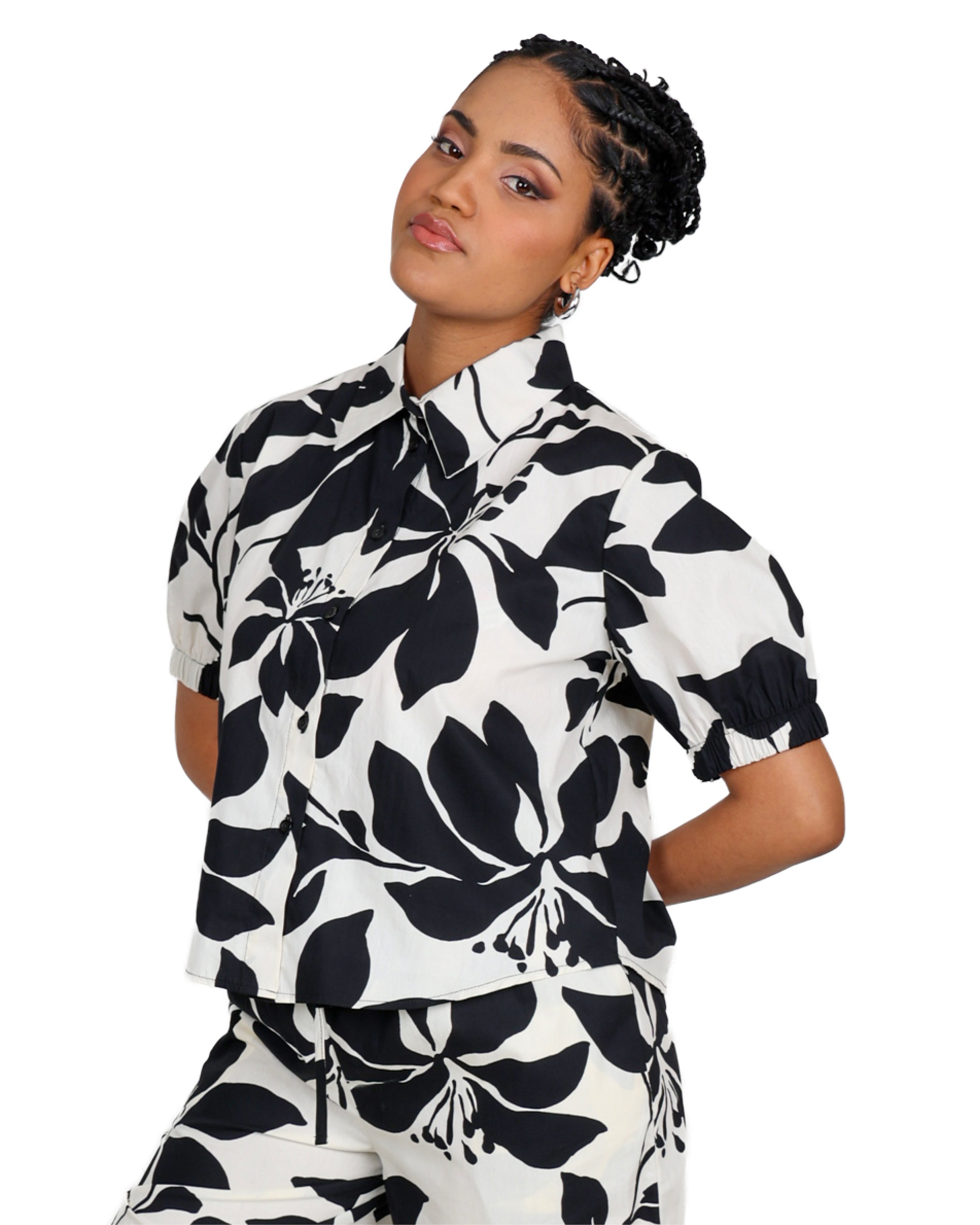 Monochrome Print Cotton Short Sleeve Shirt