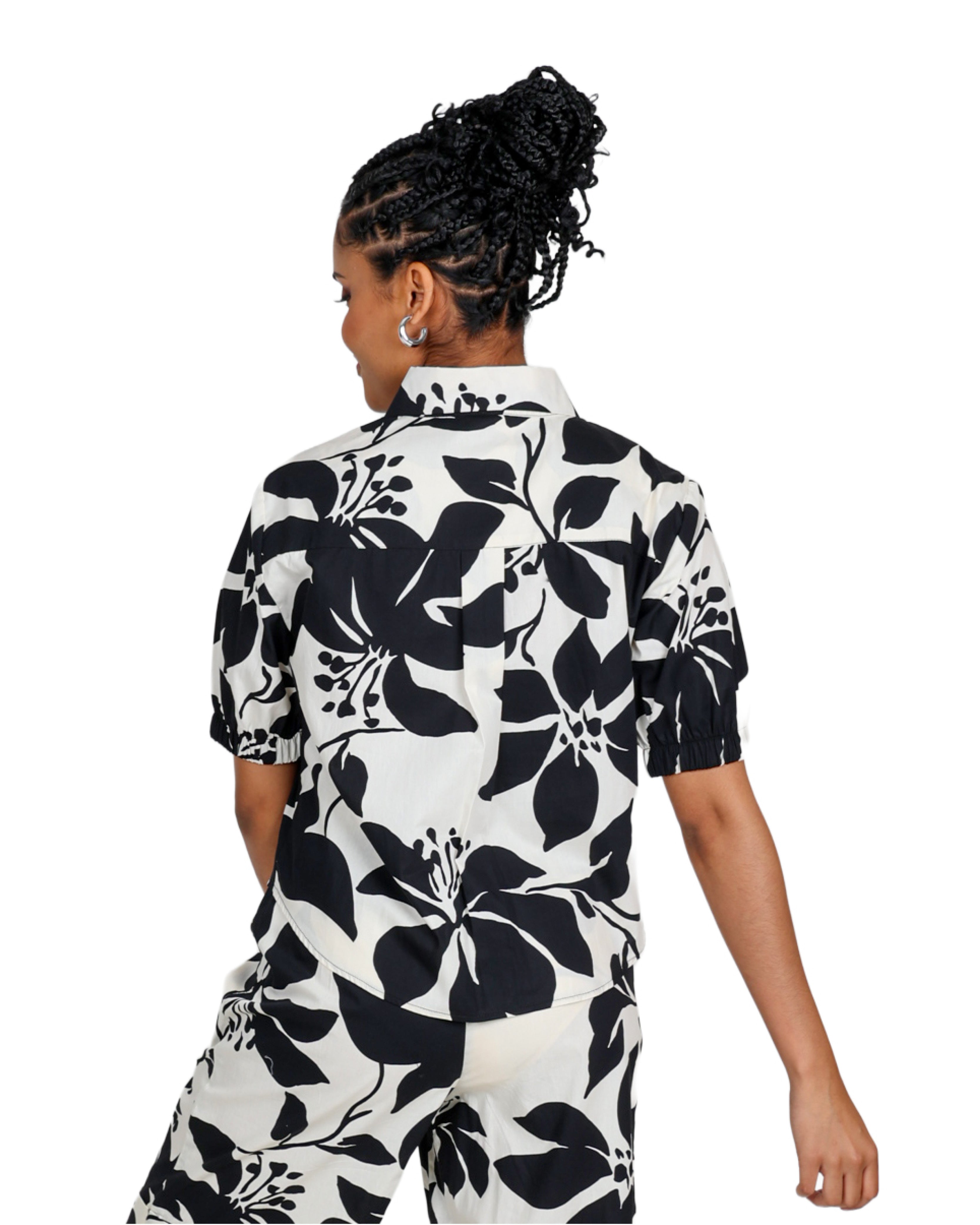 Monochrome Print Cotton Short Sleeve Shirt