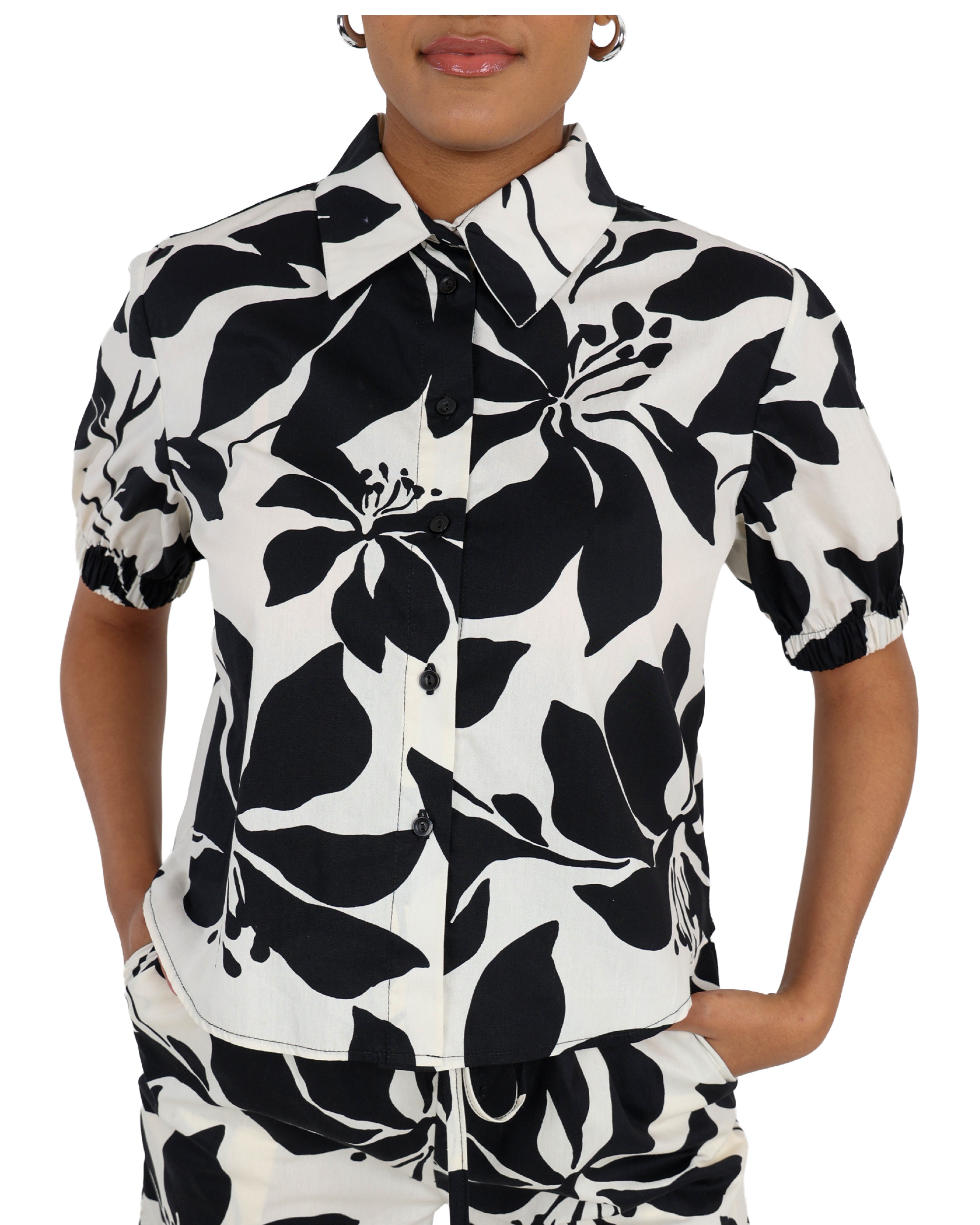 Monochrome Print Cotton Short Sleeve Shirt