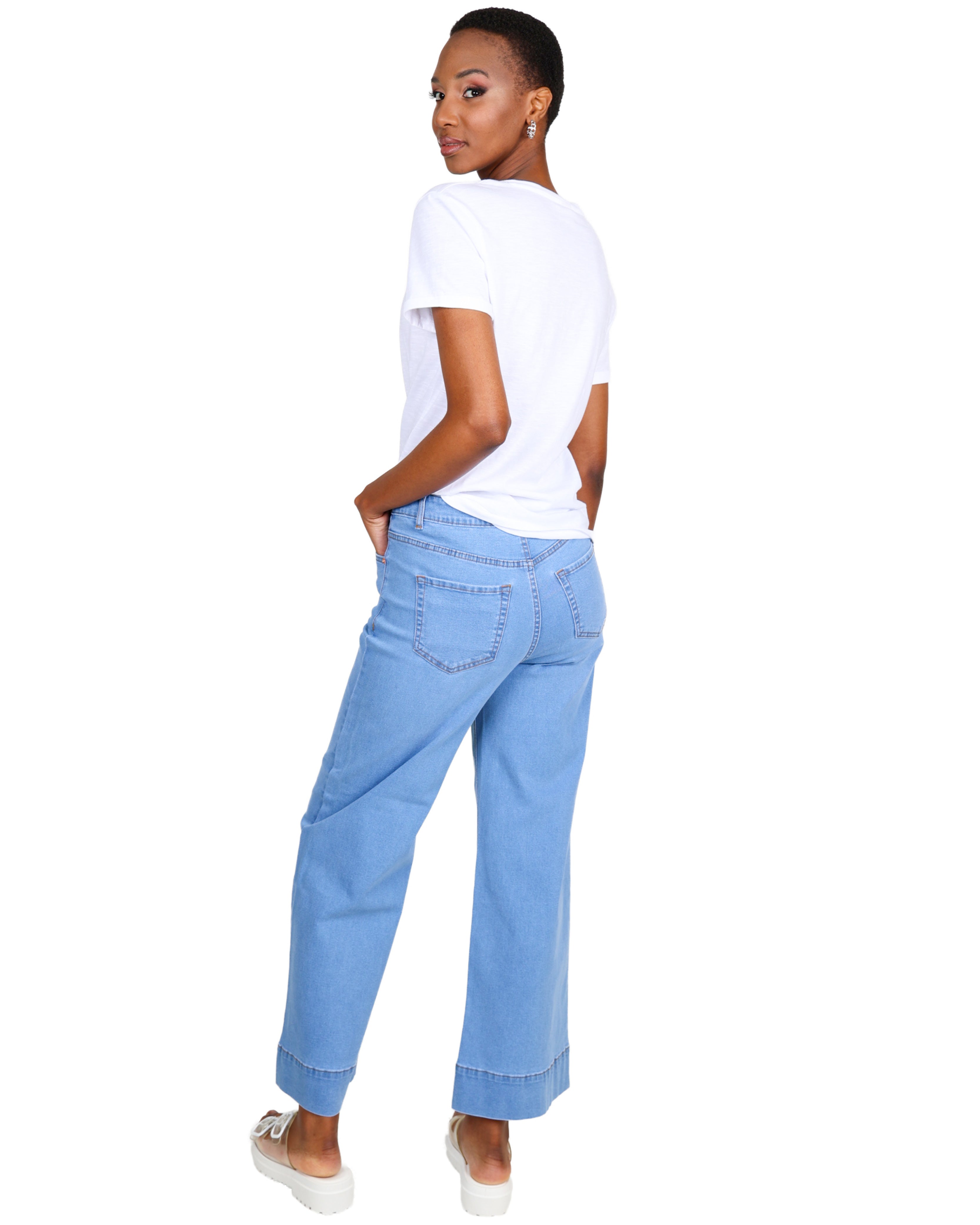 Light Indigo Pintuck Wide Leg Denim Jeans