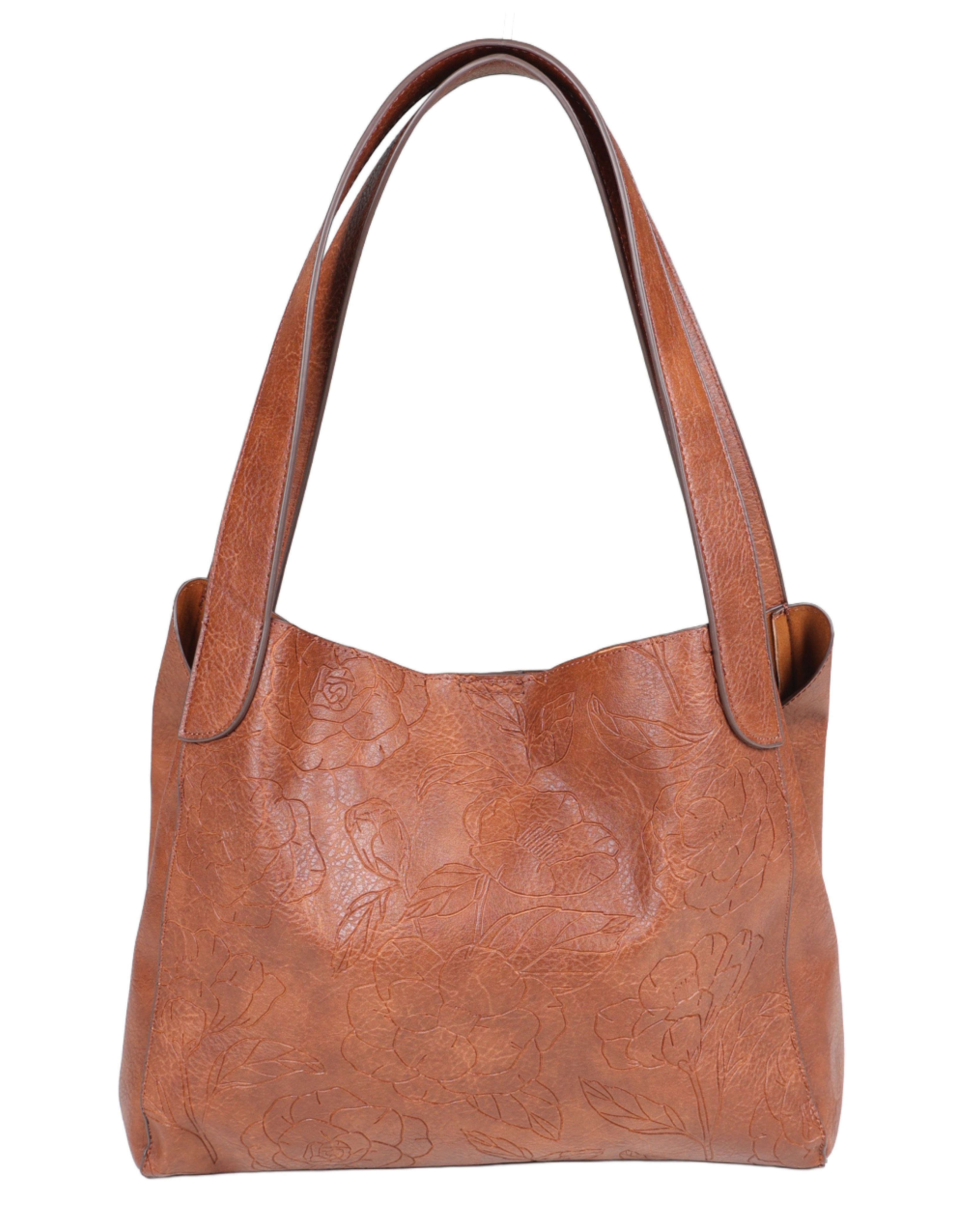 Embossed Tan Hobo Shoulder Bag