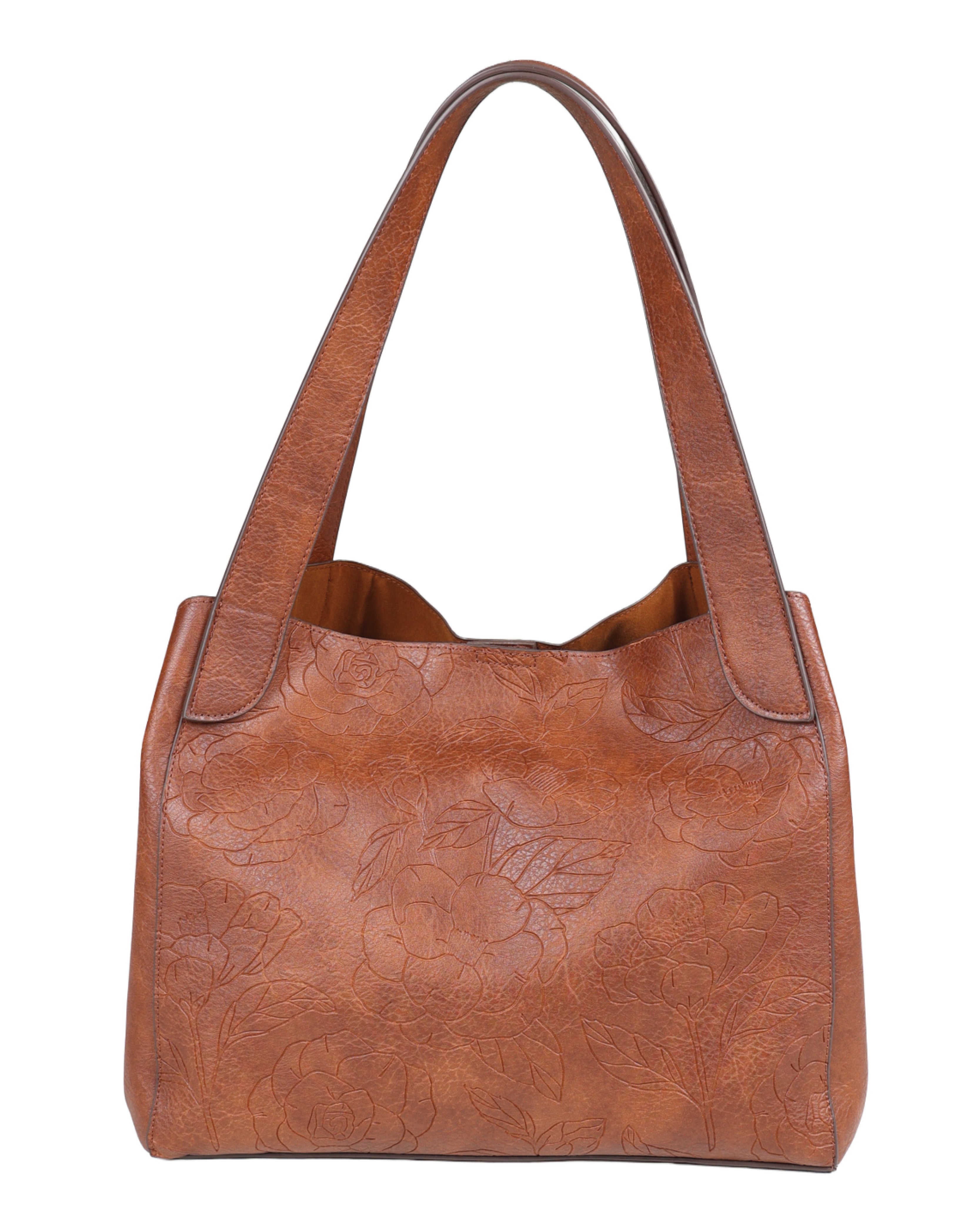 Embossed Tan Hobo Shoulder Bag