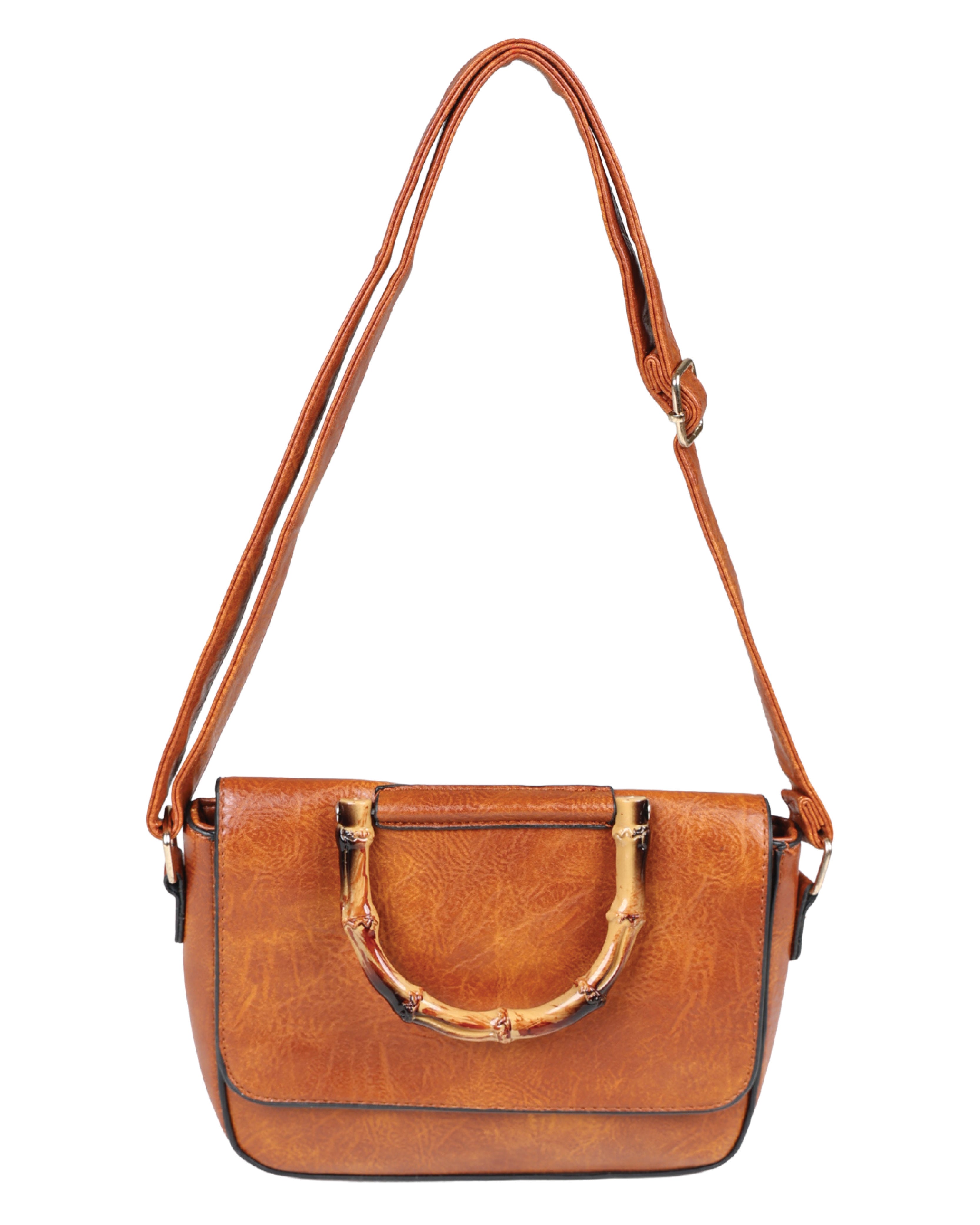 Soft Sling Bag with Wooden Handle