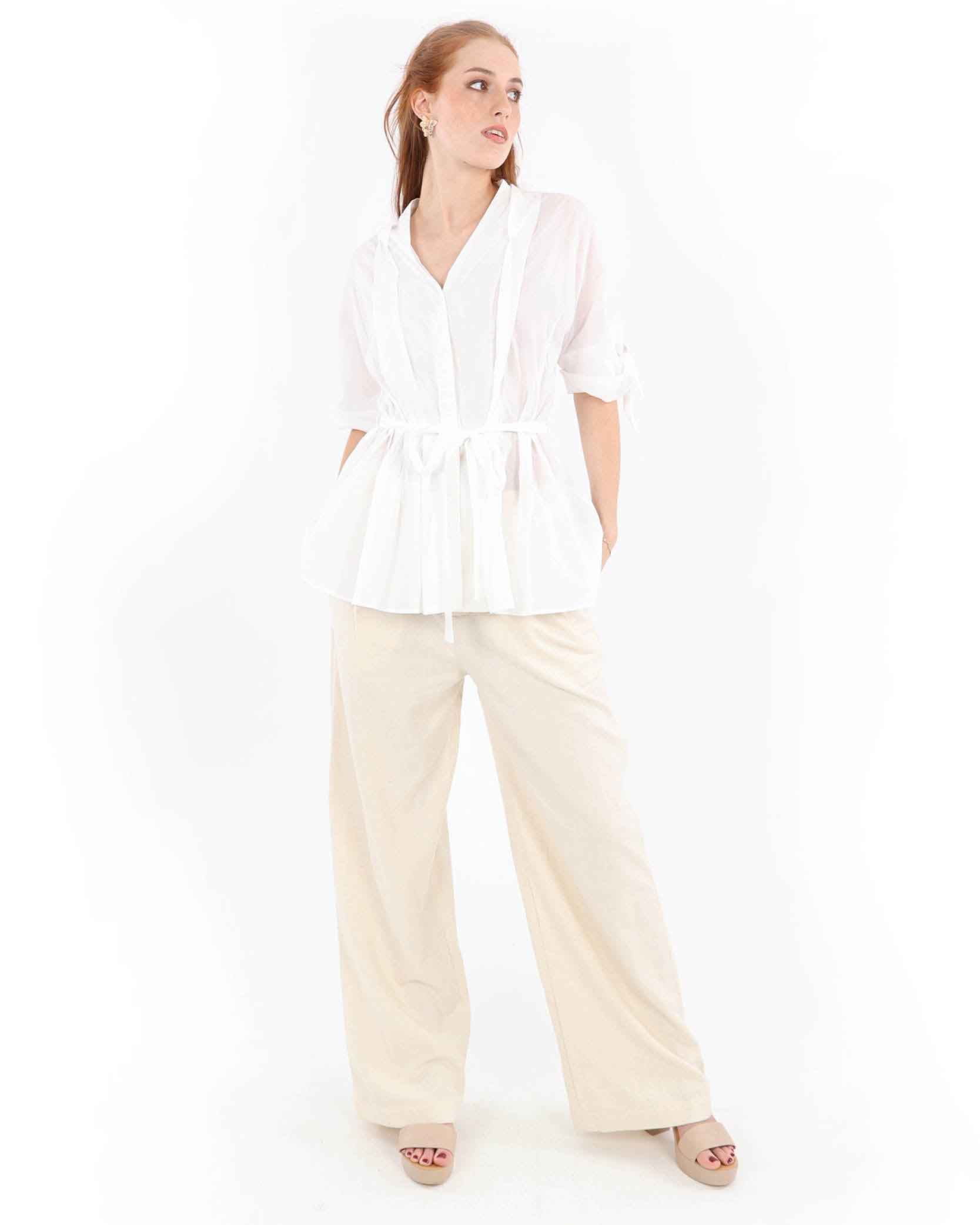 Pintuck Tie Cotton Shirt