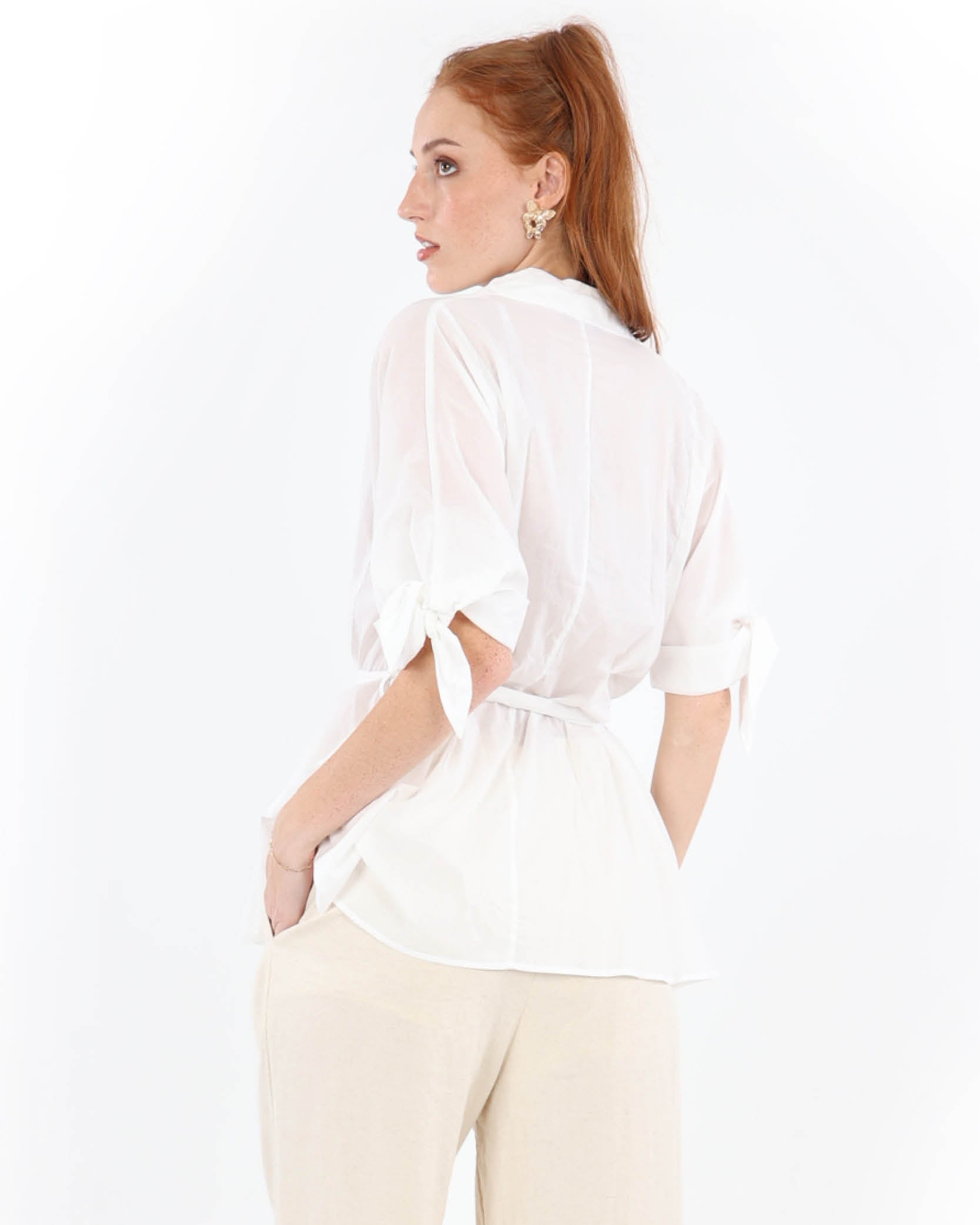 Pintuck Tie Cotton Shirt