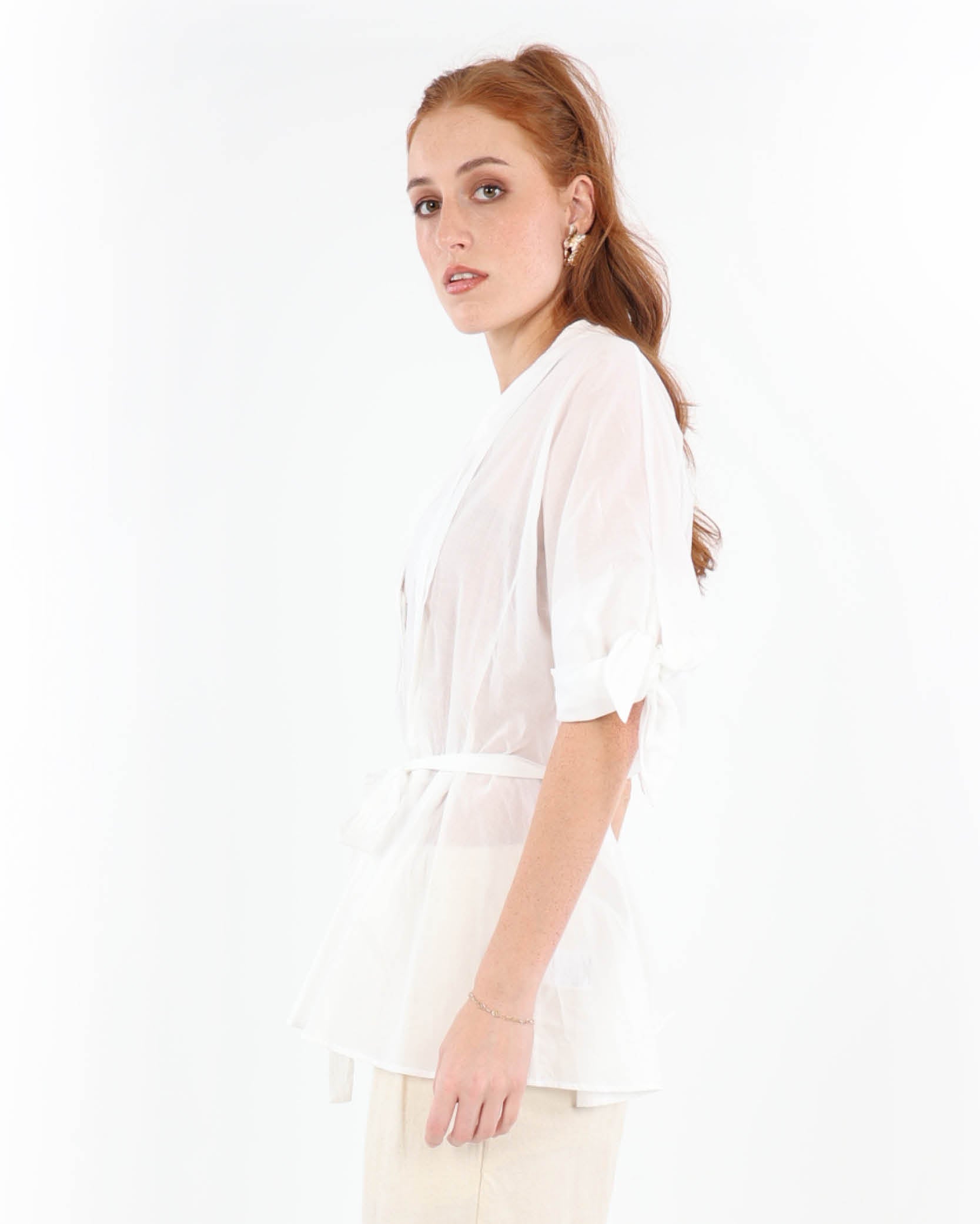 Pintuck Tie Cotton Shirt