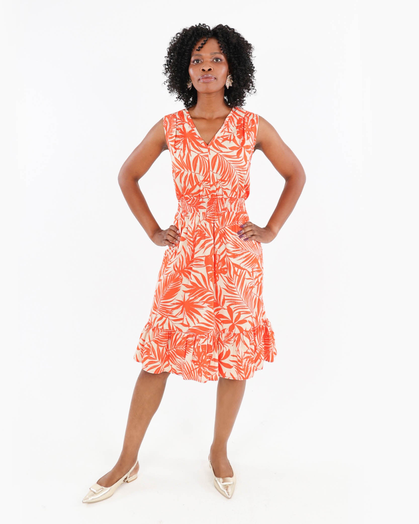 Ruched Waist Print Dress