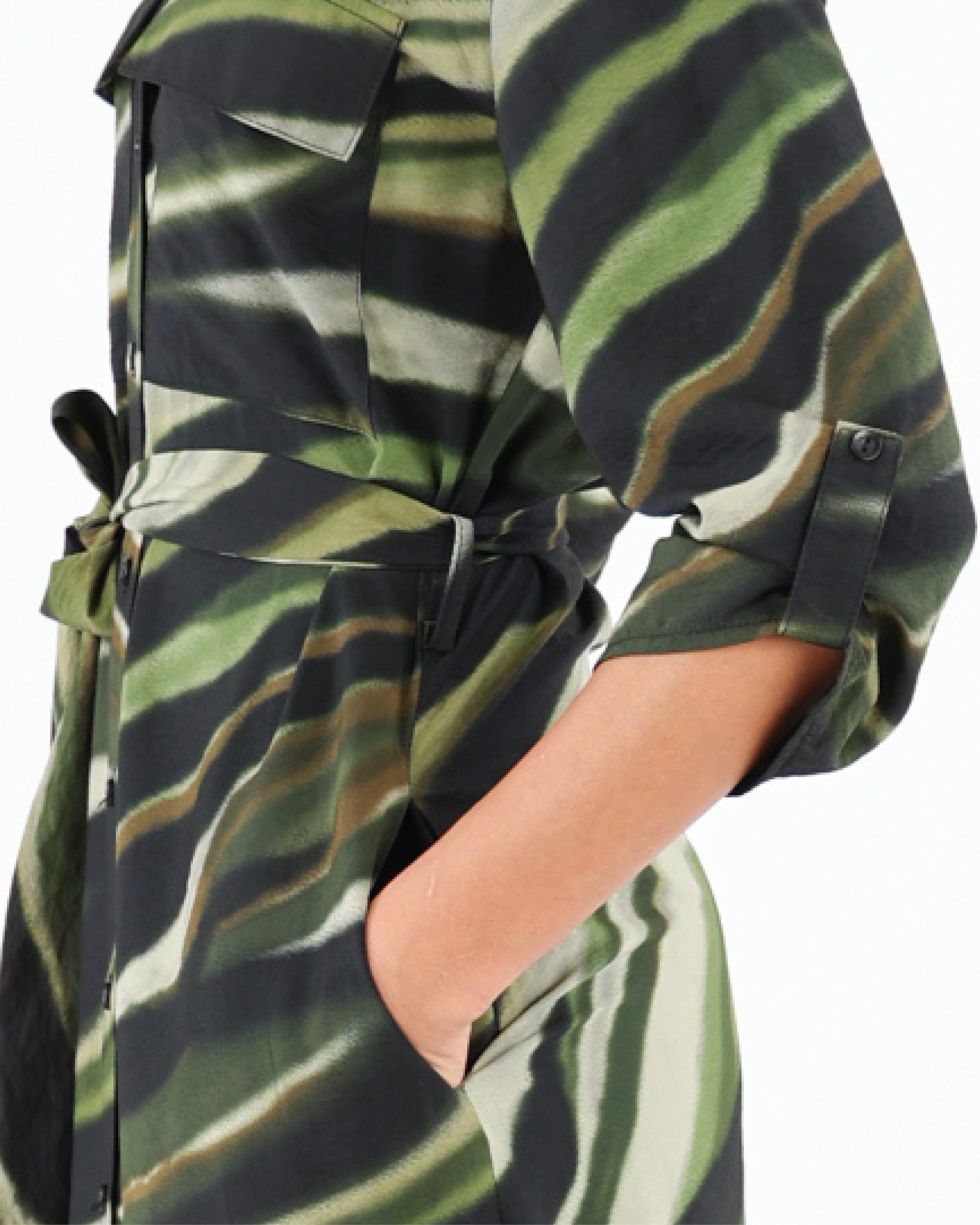 3/4 Sleeve Abstract Print Midi Shirt Dress