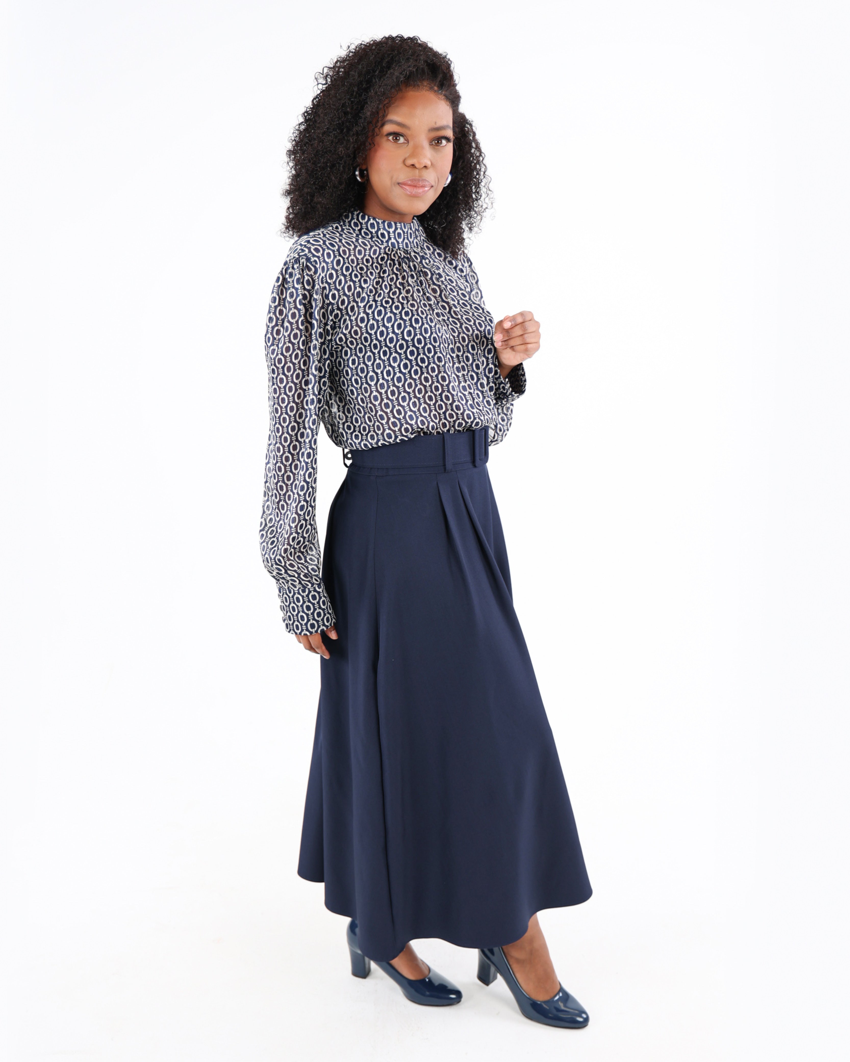 Belted Flared Maxi Skirt