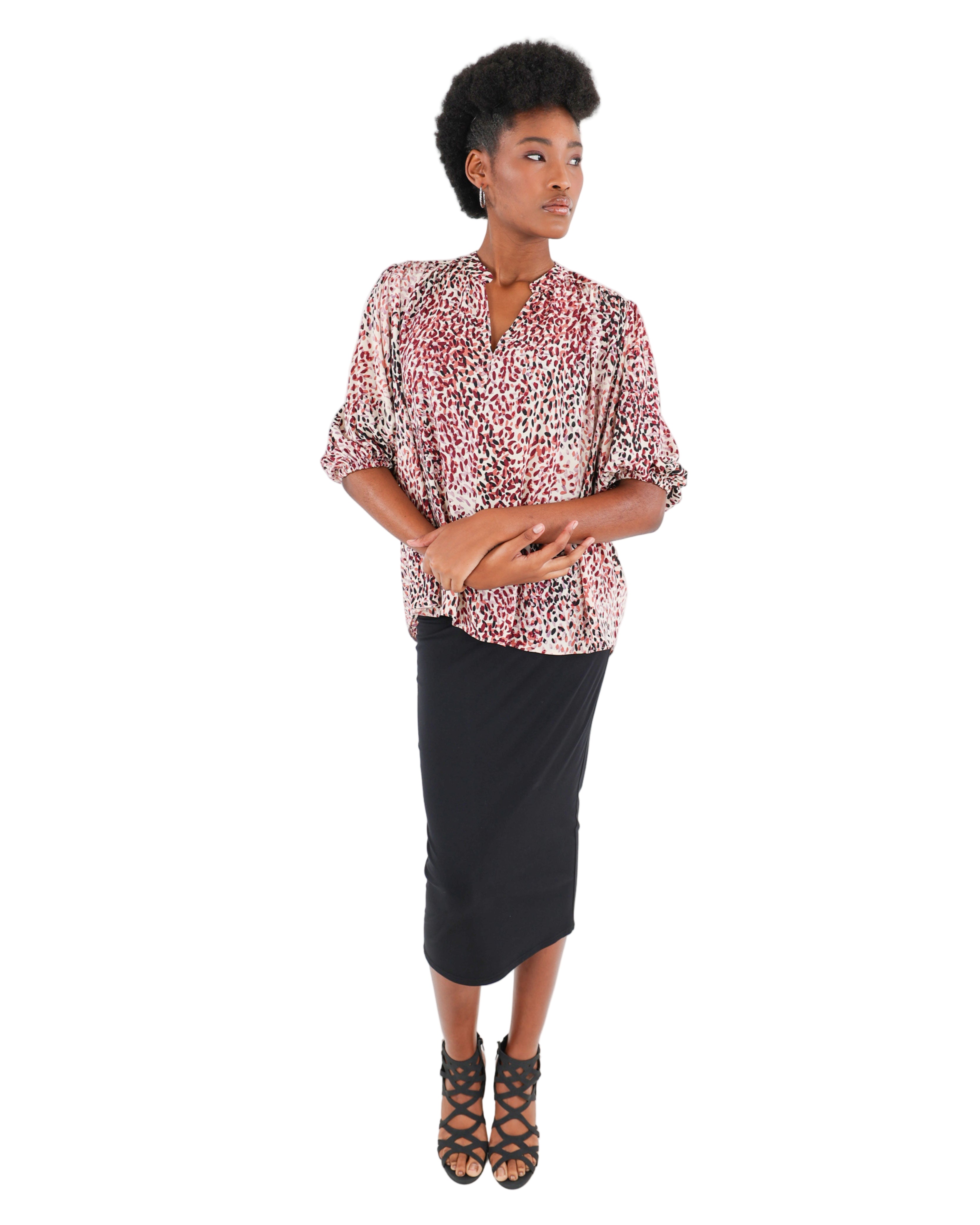 Puff Sleeve Animal Print Blouse