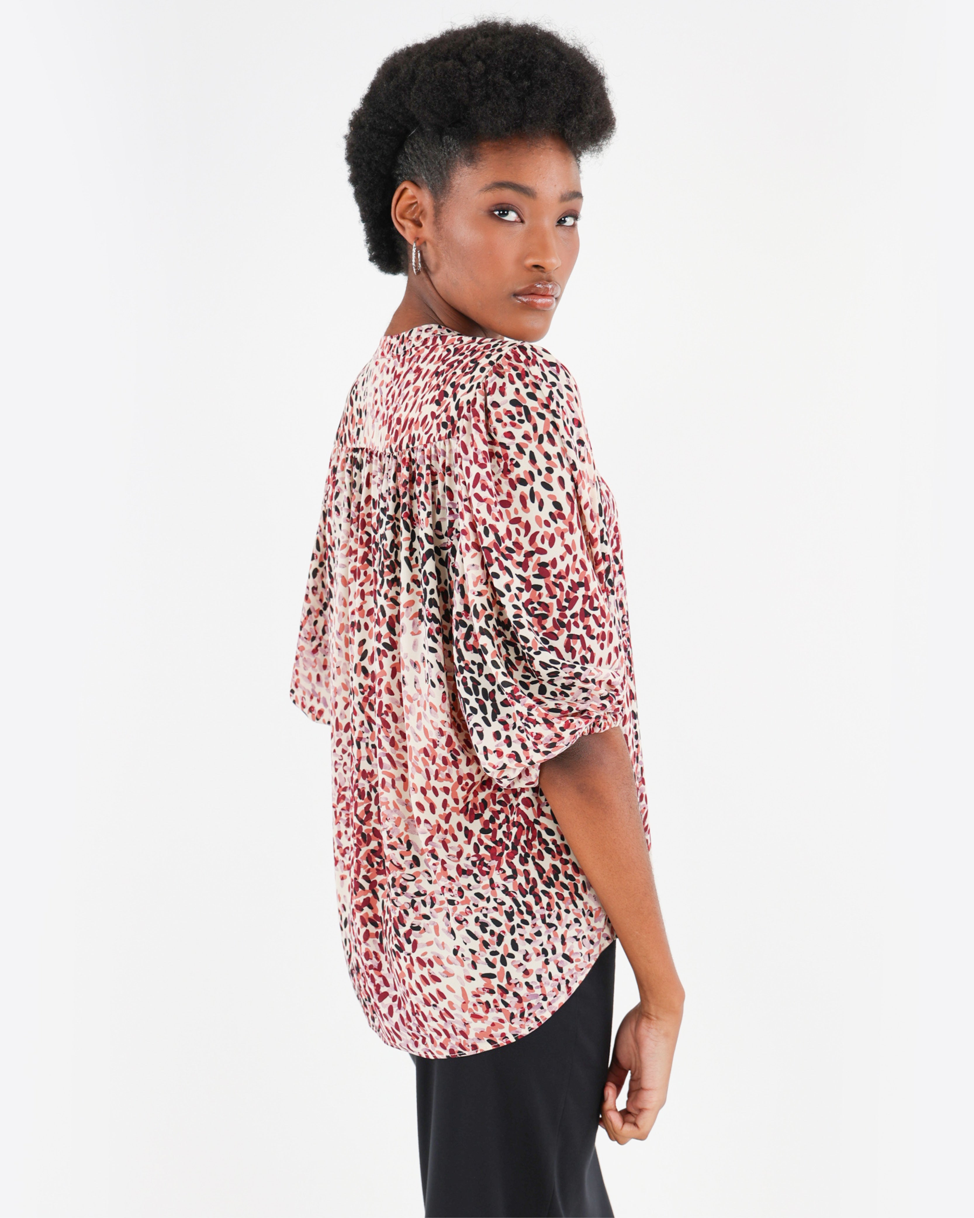 Puff Sleeve Animal Print Blouse