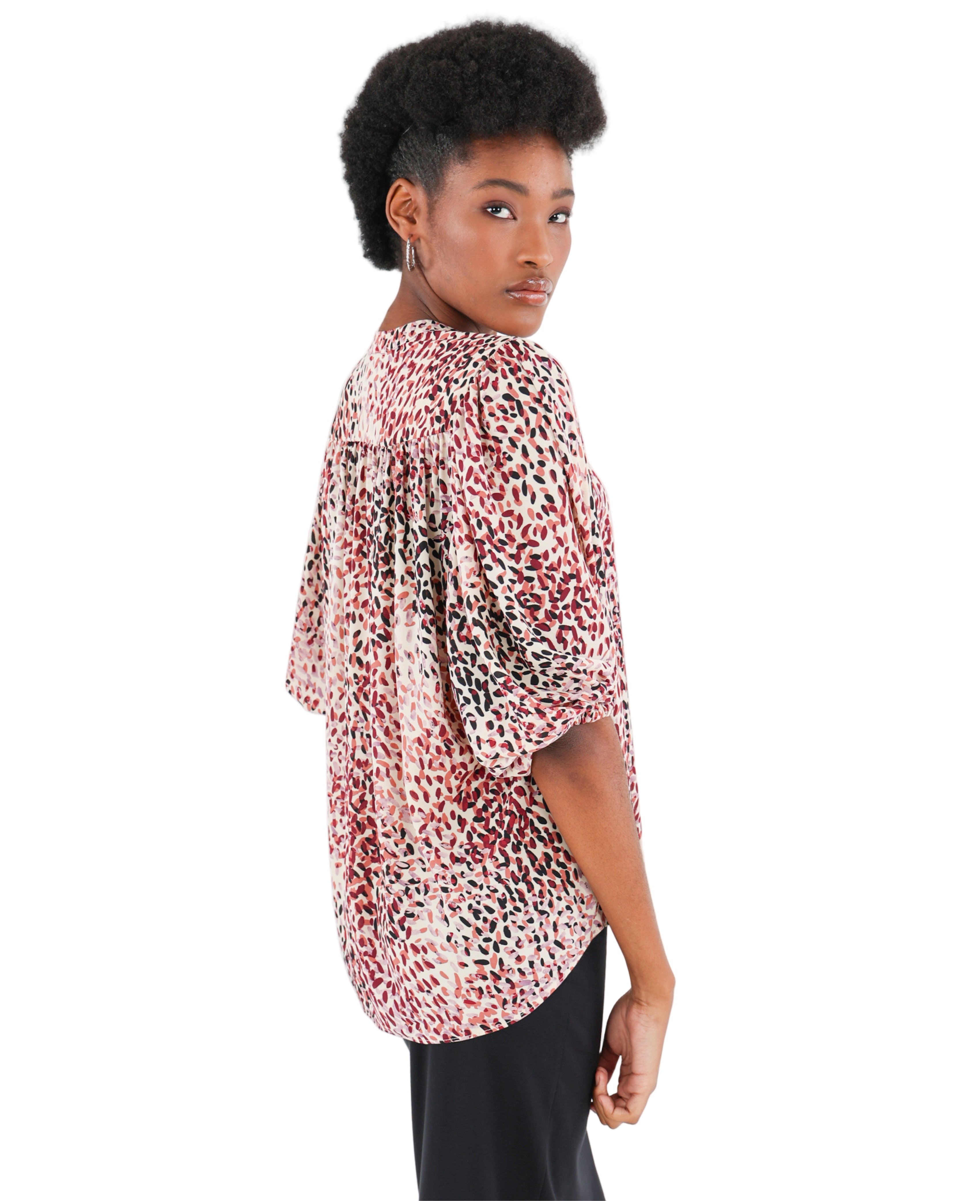 Puff Sleeve Animal Print Blouse