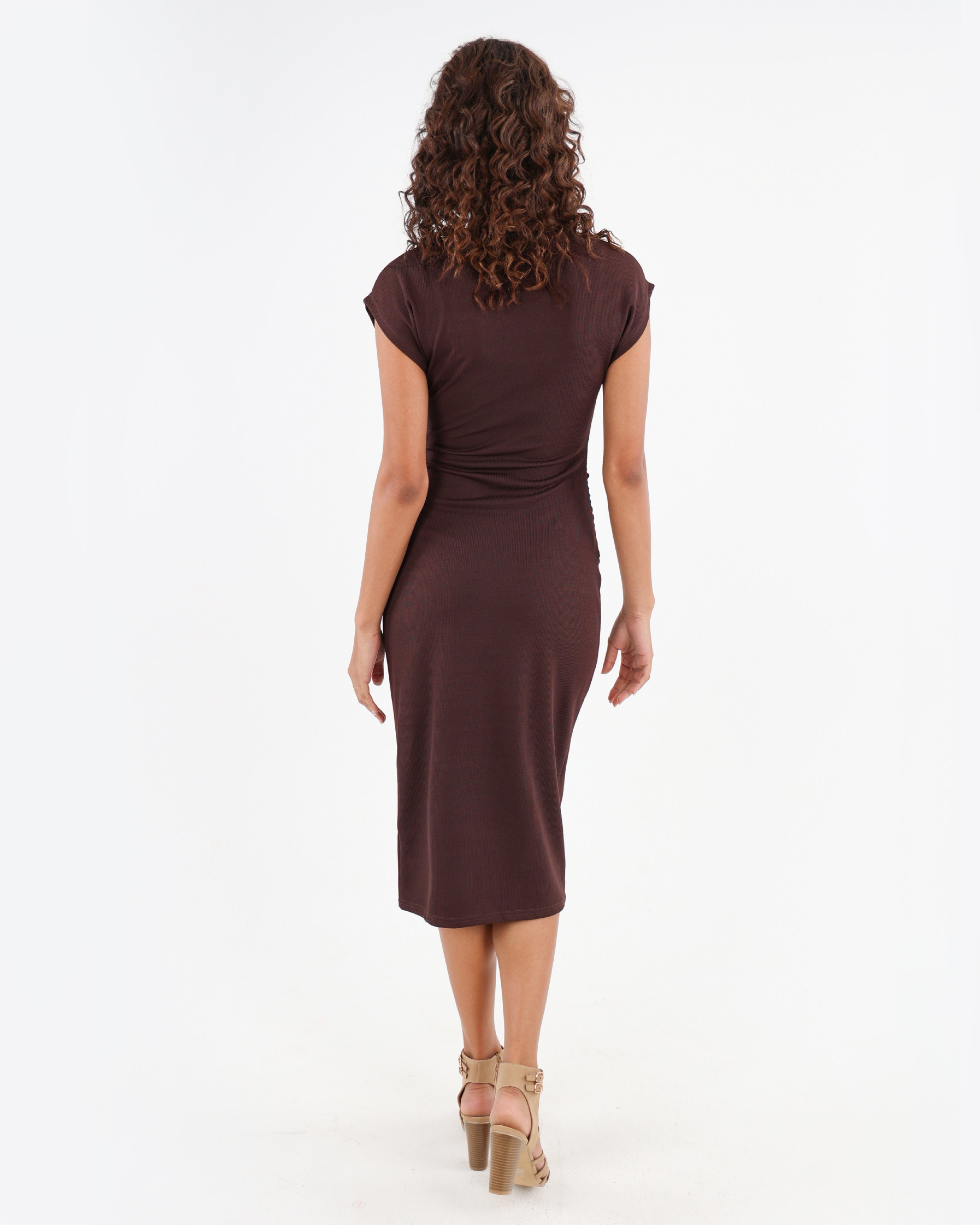 Chocolate Cap Sleeve Ribbed Bodycon Dress