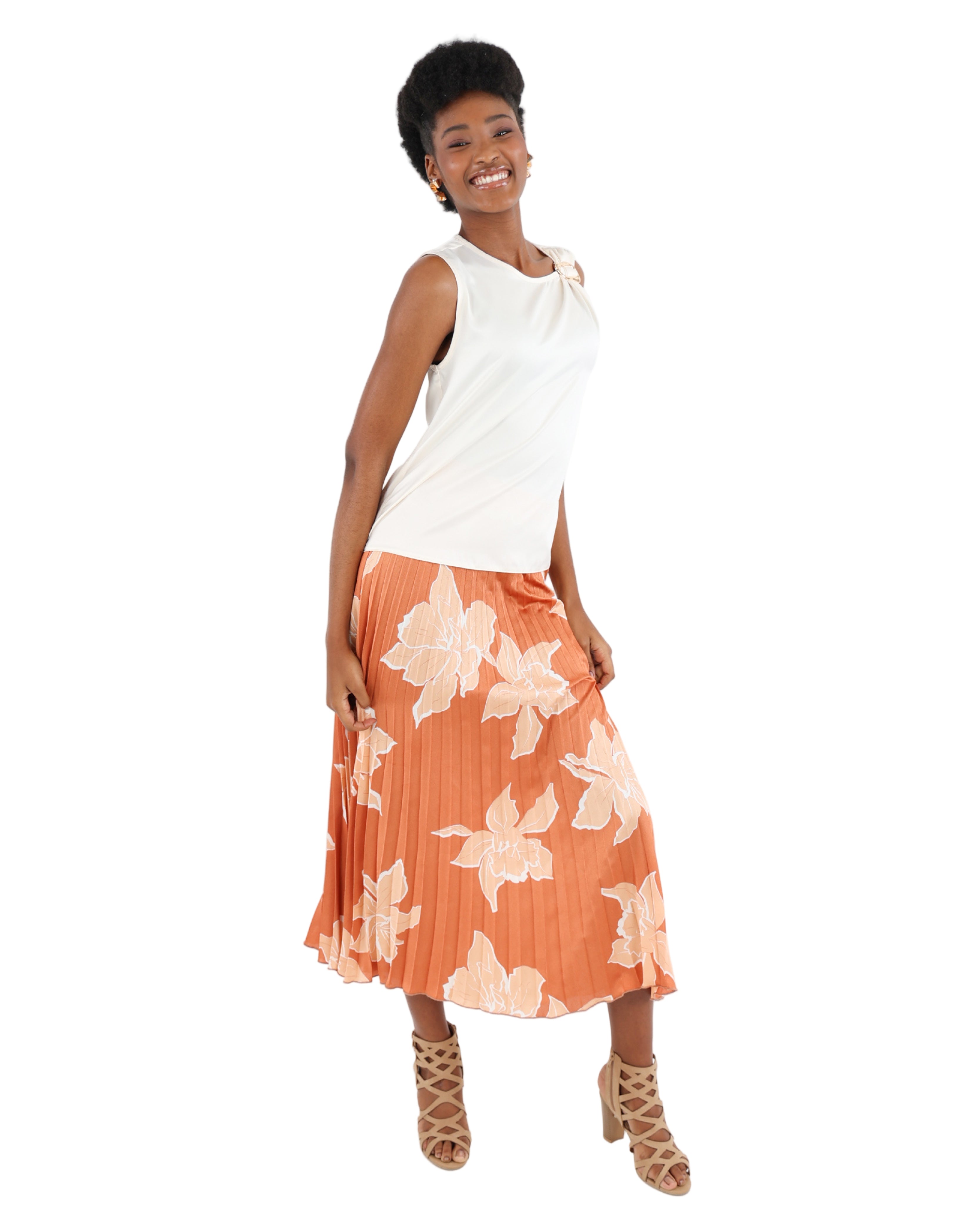 Cream Sleeveless Trim Detail Satin Blouse