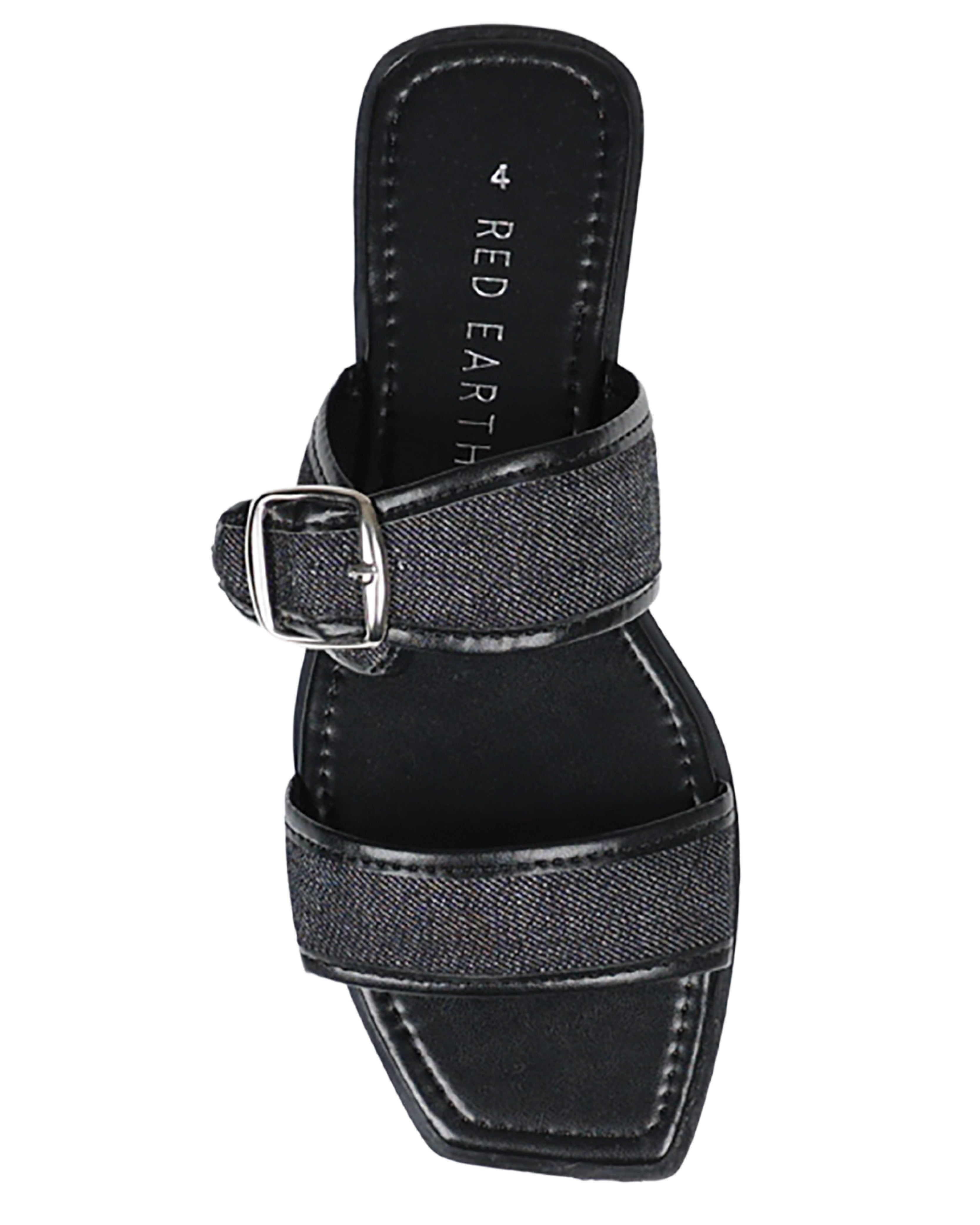 Black Denim Buckle Detail Mule