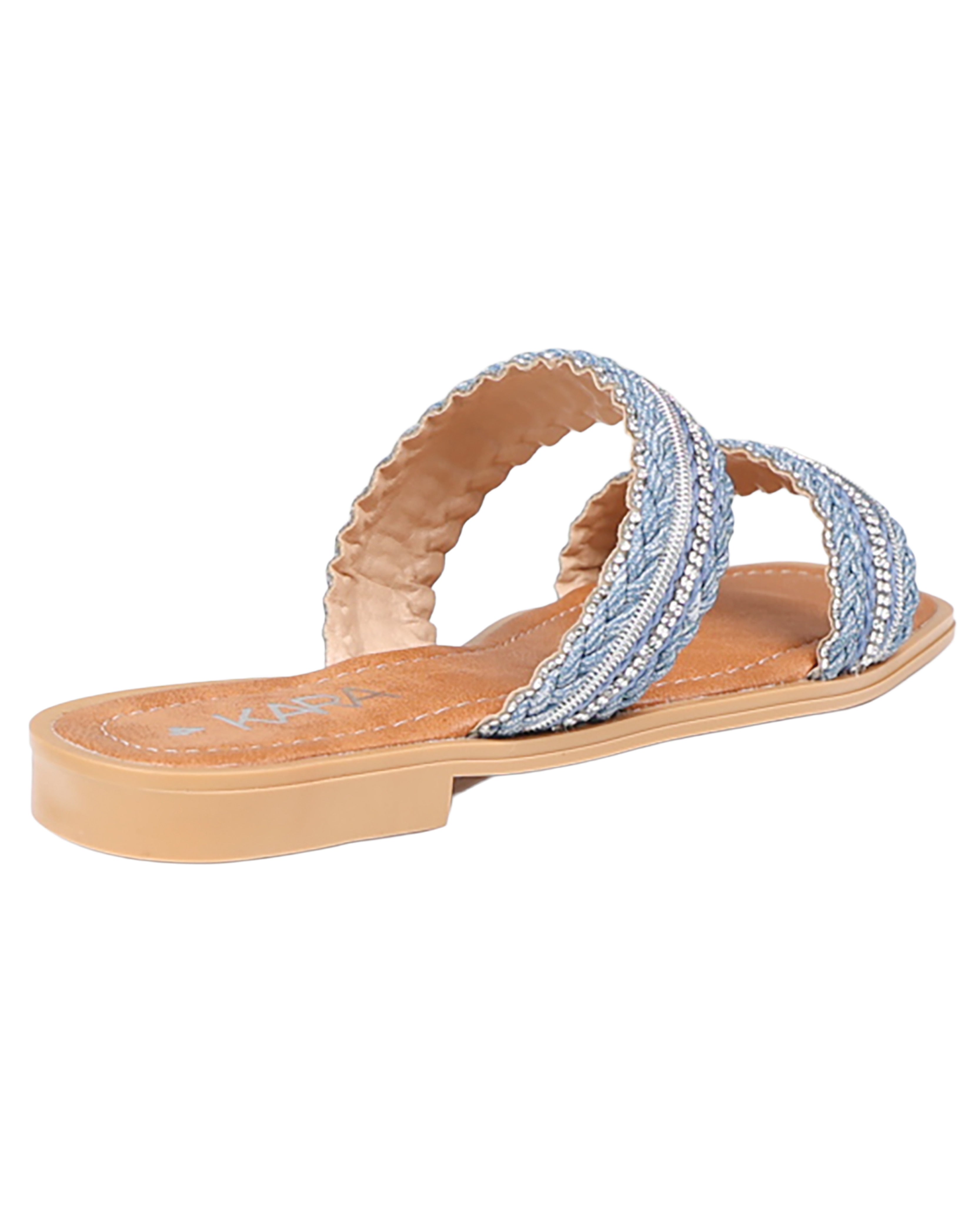 Blue Embellished Double Band Mule