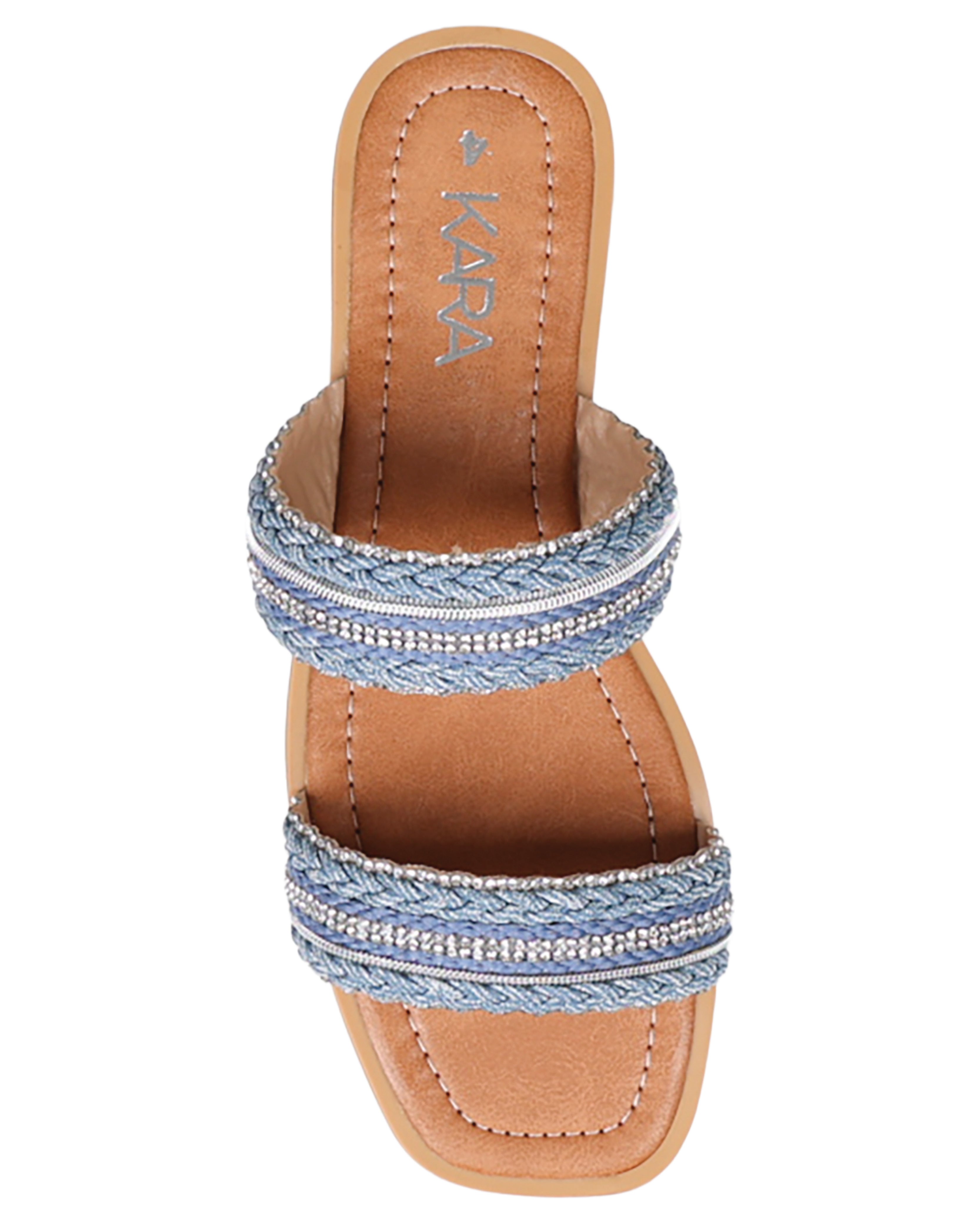 Blue Embellished Double Band Mule