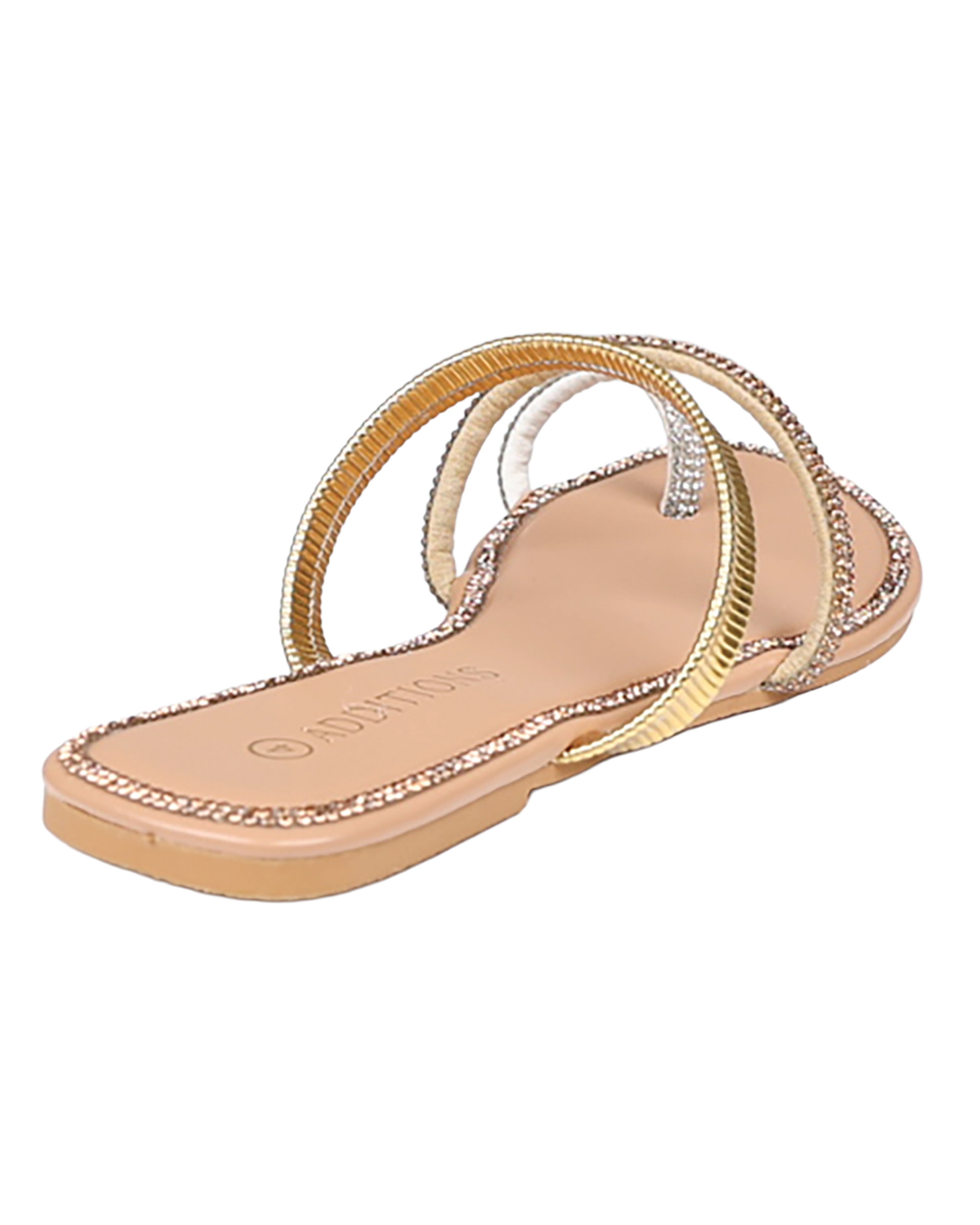 Metallic Embellished Tri-Strap Flat Sandal