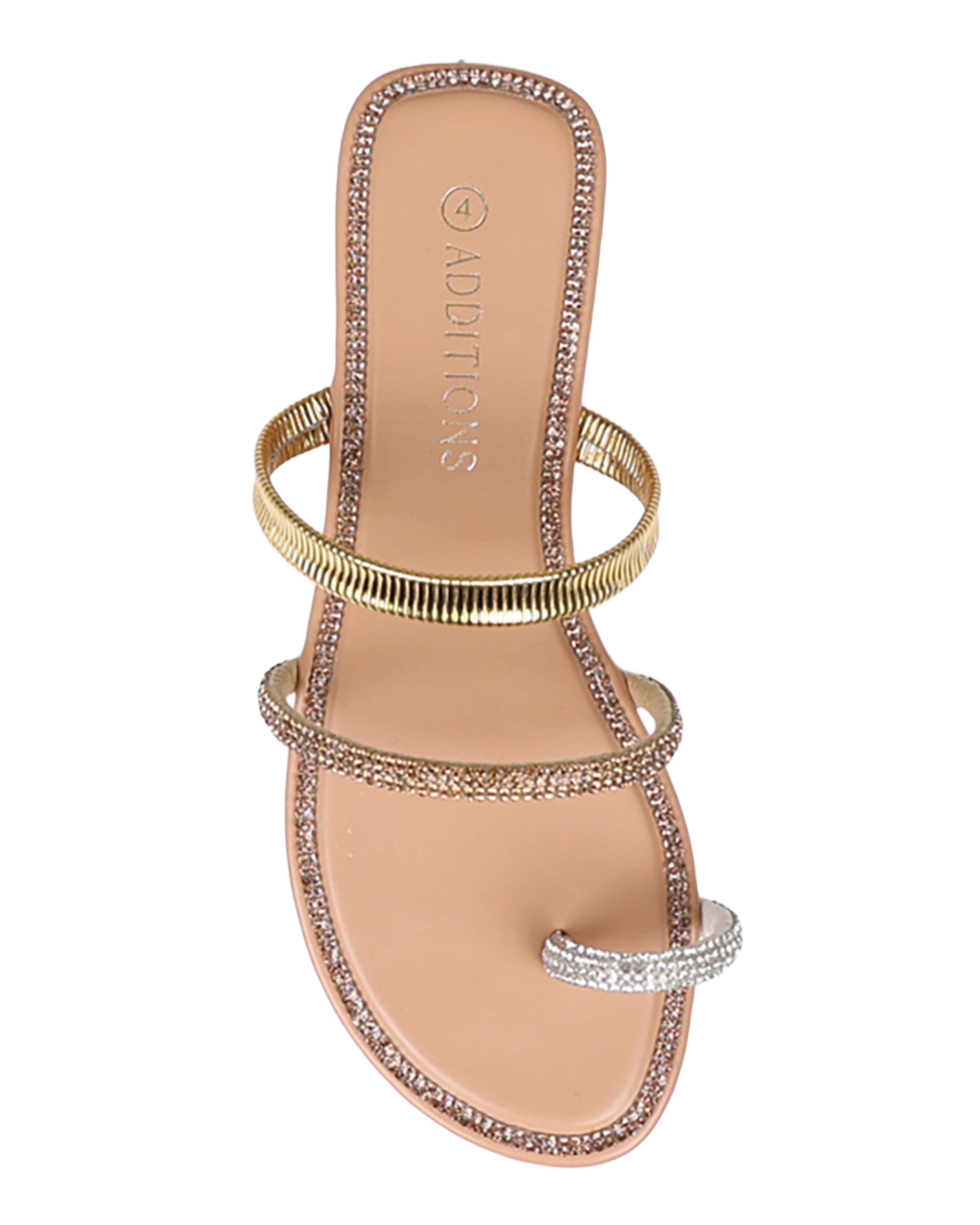 Metallic Embellished Tri-Strap Flat Sandal