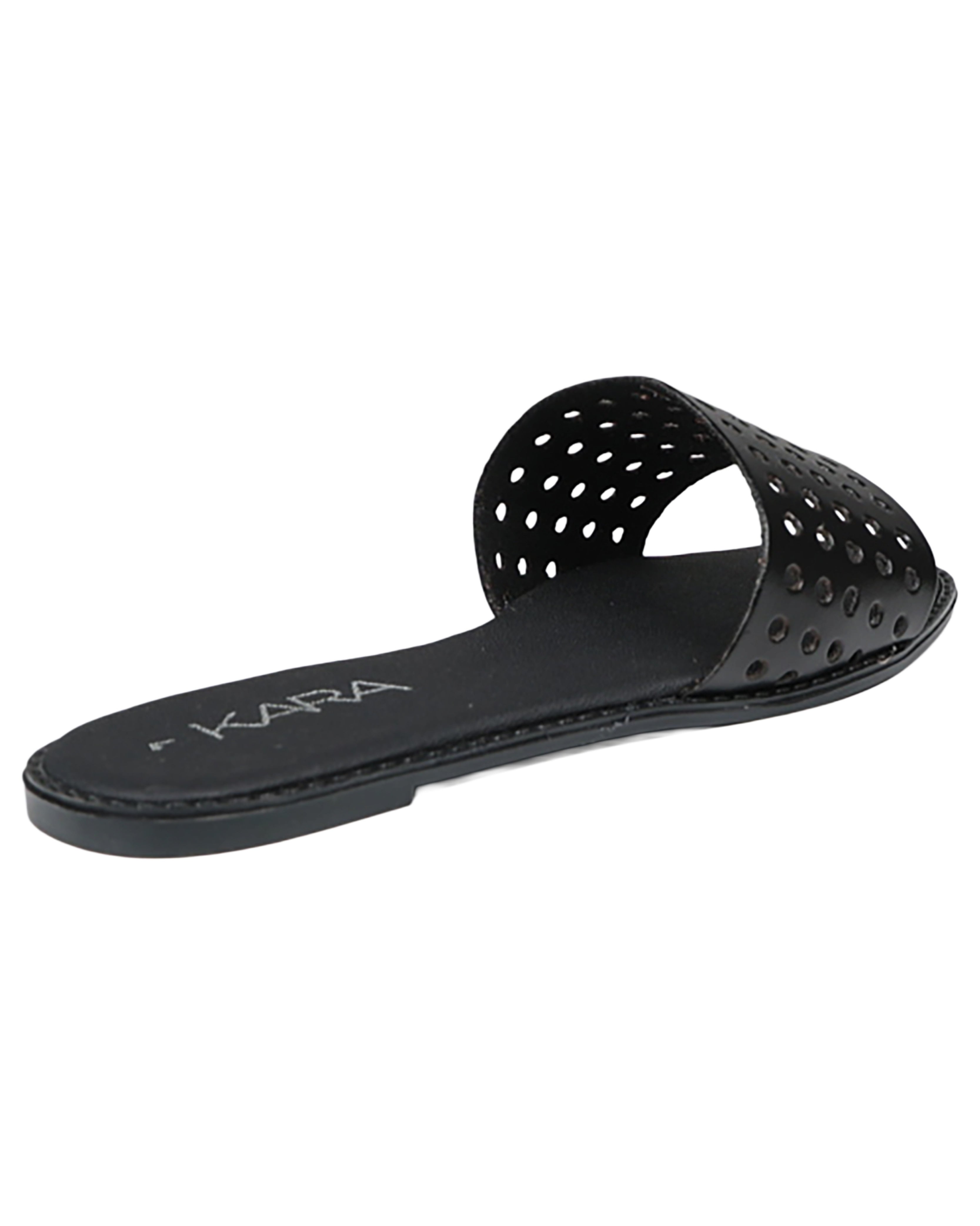 Black Laser Punch Flat Slides