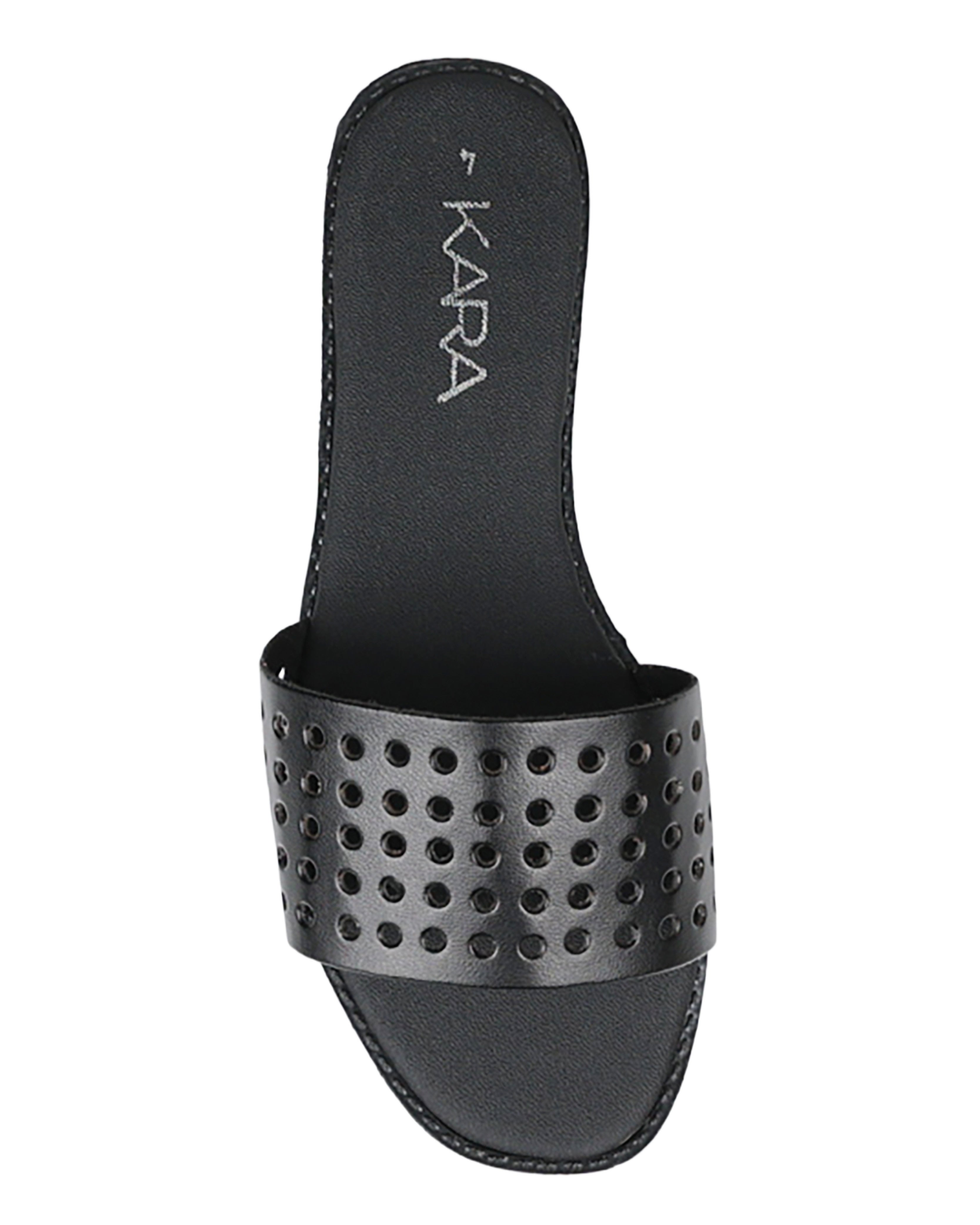 Black Laser Punch Flat Slides