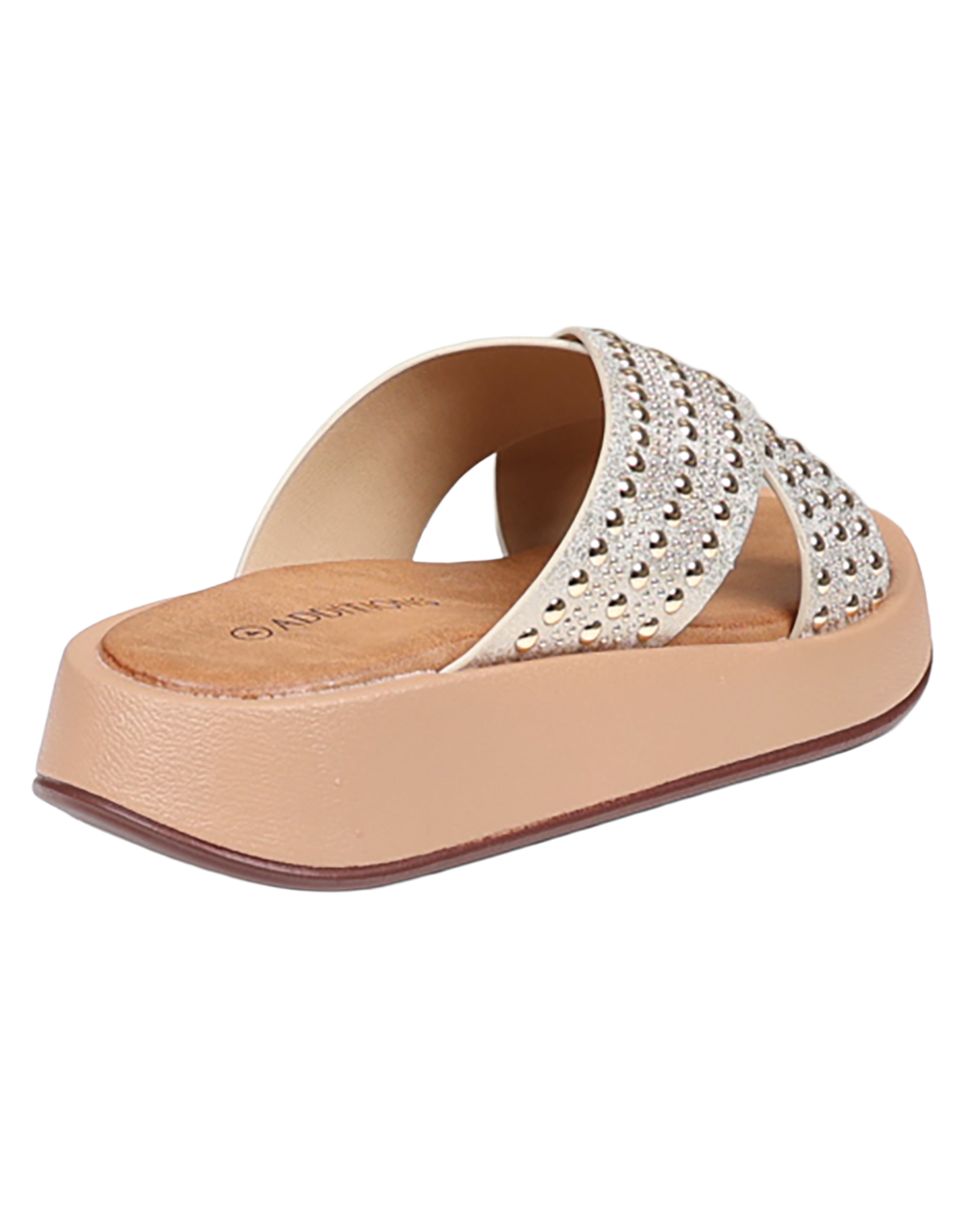 Nude Metallic Stud Detail Crossover Flatform Sandals