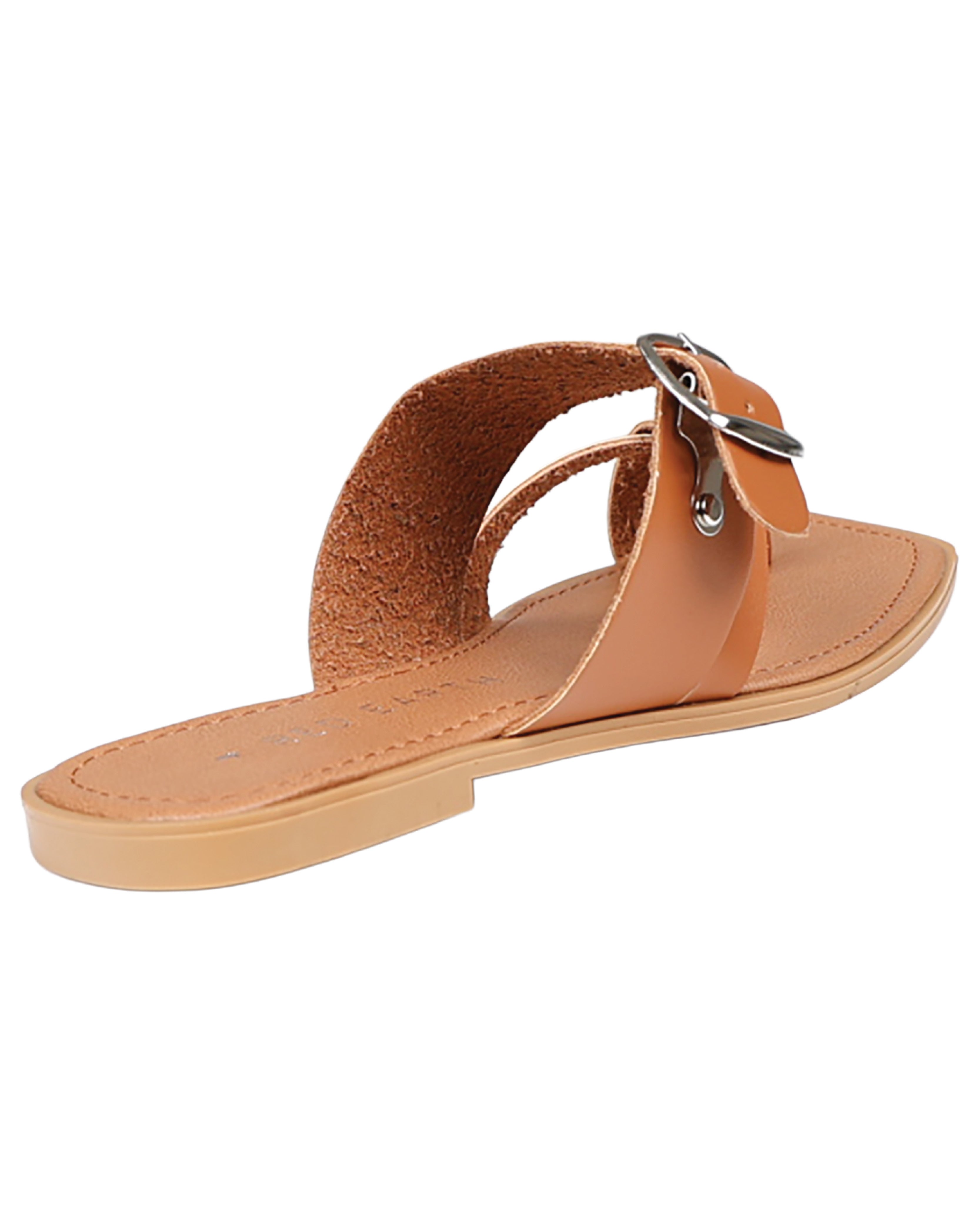 Tan Buckle Strap Thong Sandals