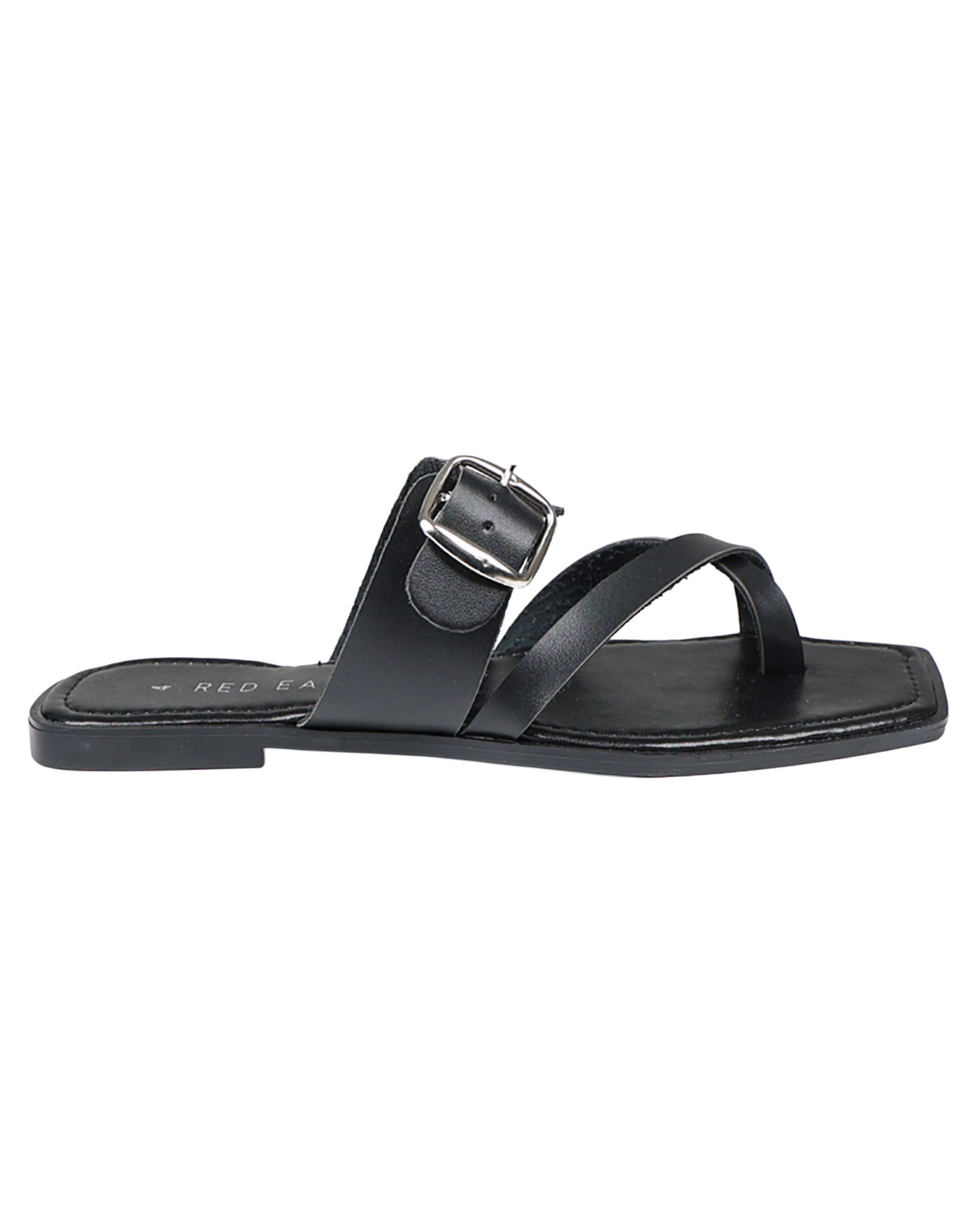 Black Buckle Strap Thong Sandals