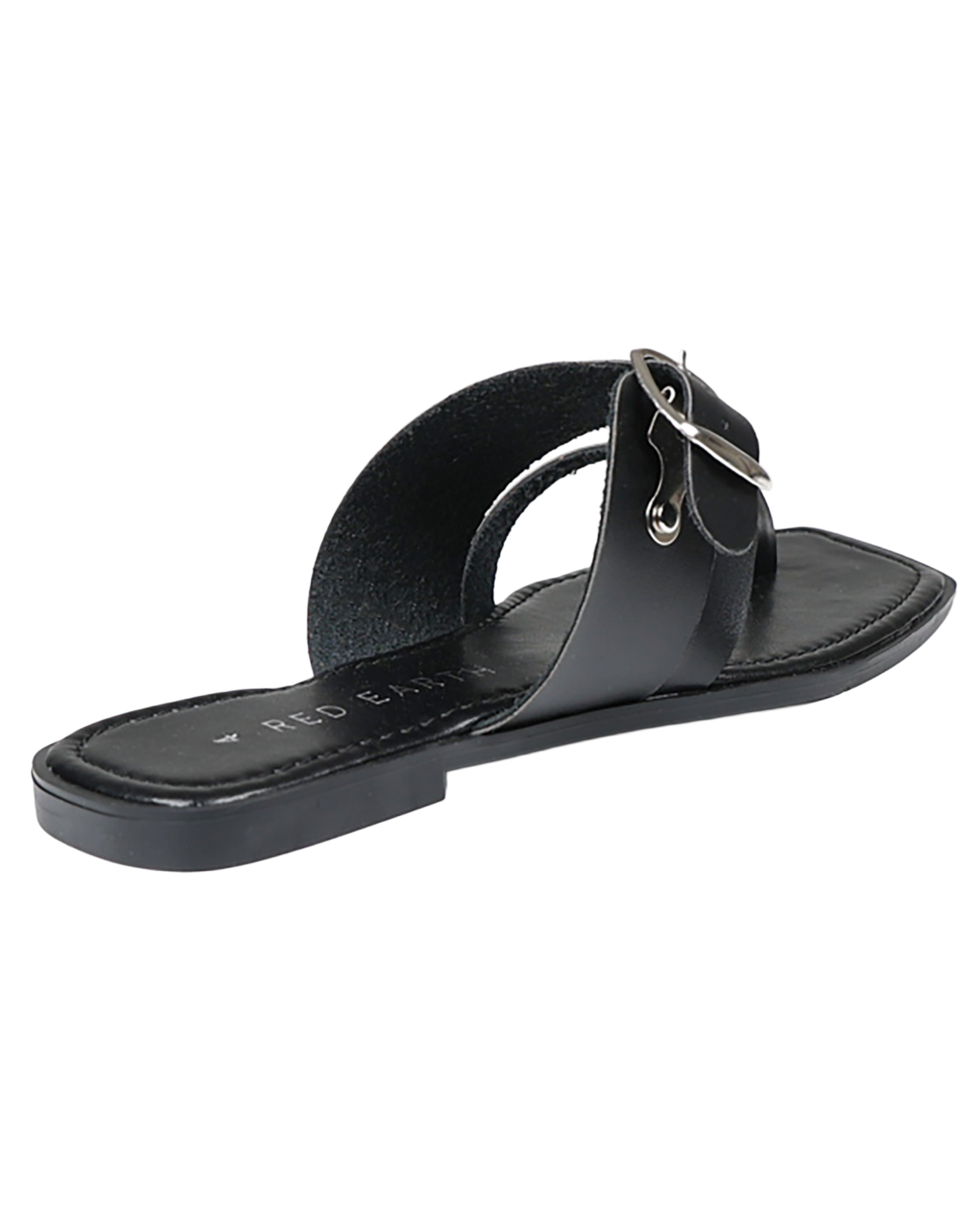 Black Buckle Strap Thong Sandals