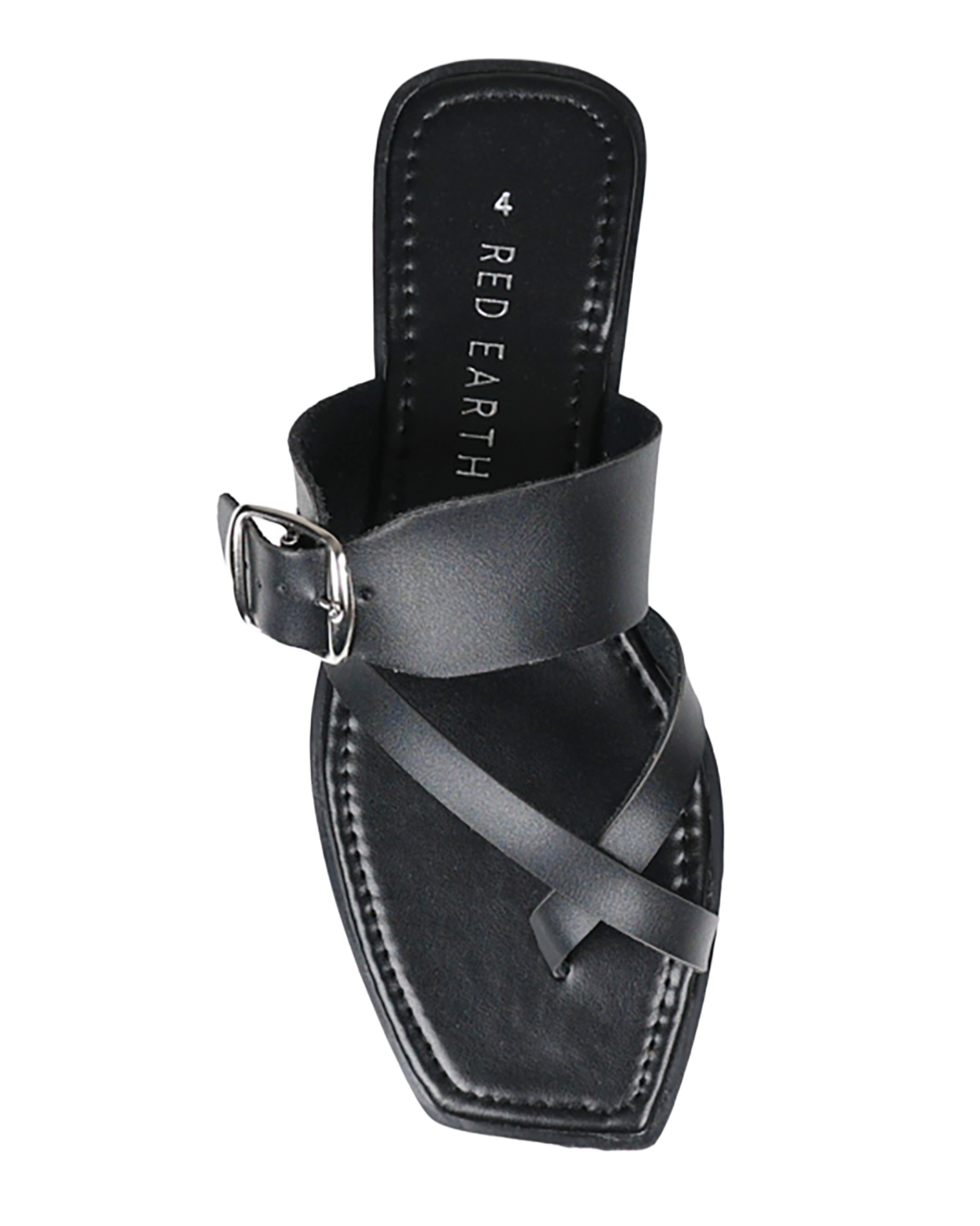 Black Buckle Strap Thong Sandals